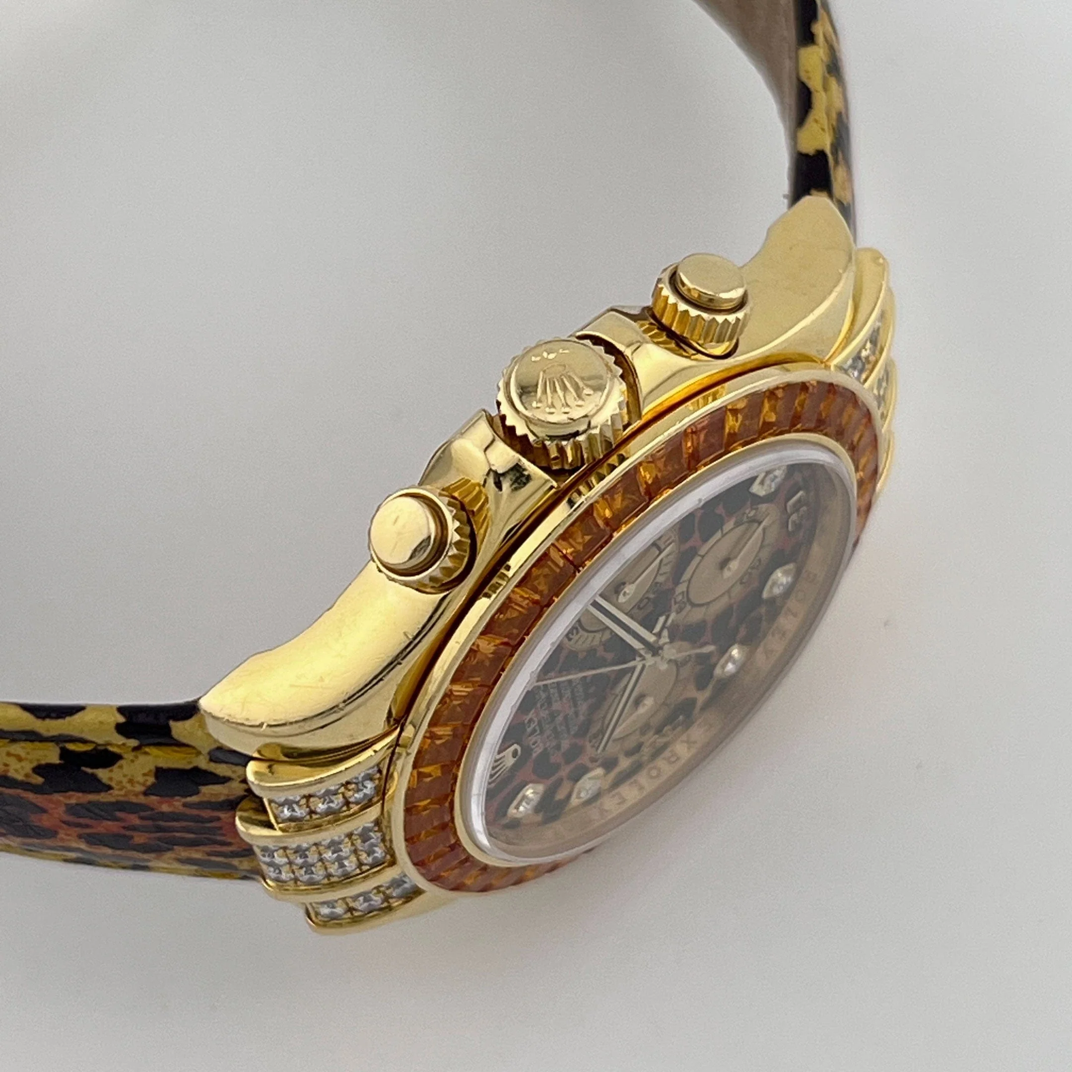 Rolex Daytona 116598SACO Yellow Gold 'Leopard' Diamond Dial Cognac Sapphire Bezel (2008)