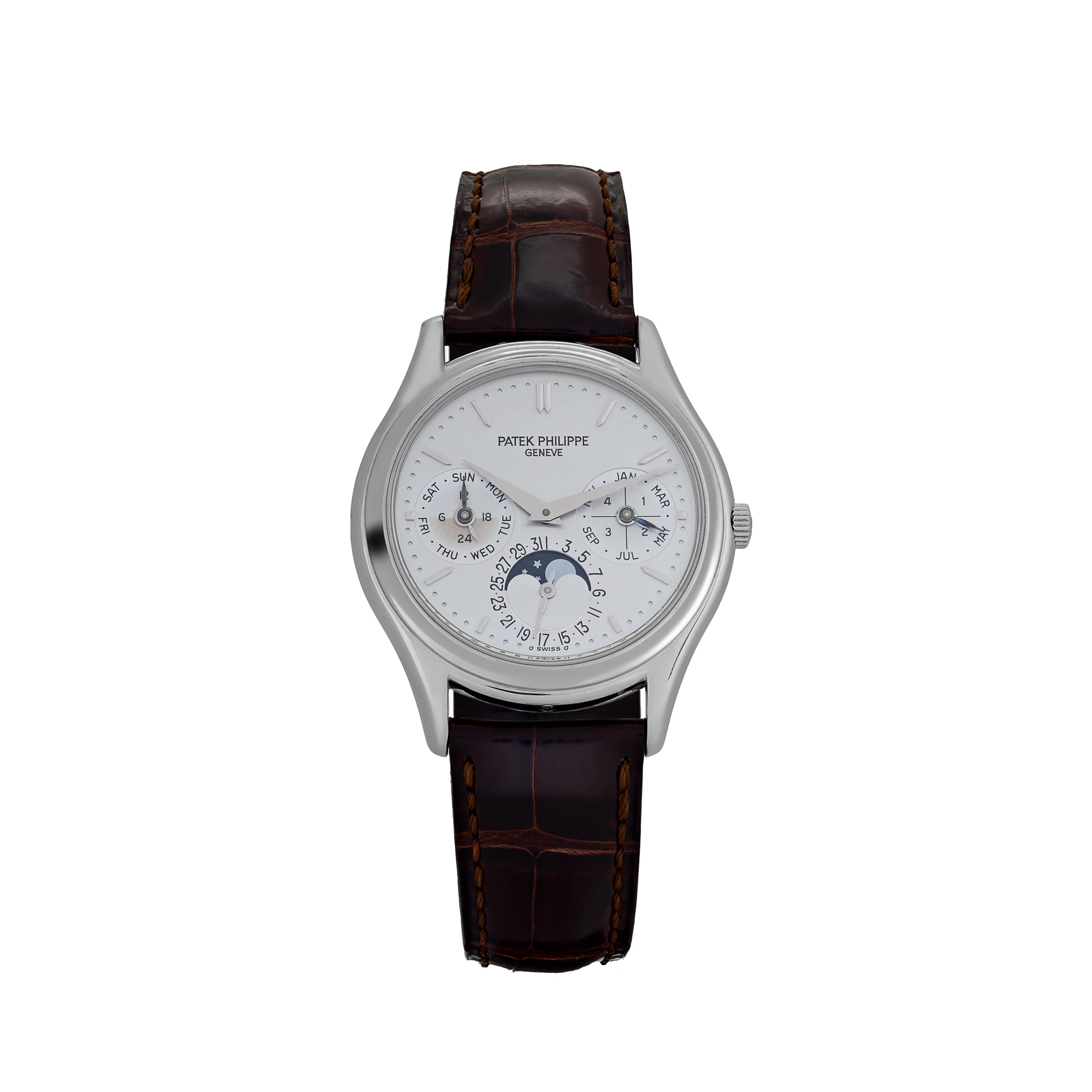 Patek Philippe 3940G-011 Perpetual Calendar Moonphase White Gold Opaline Silver Dial
