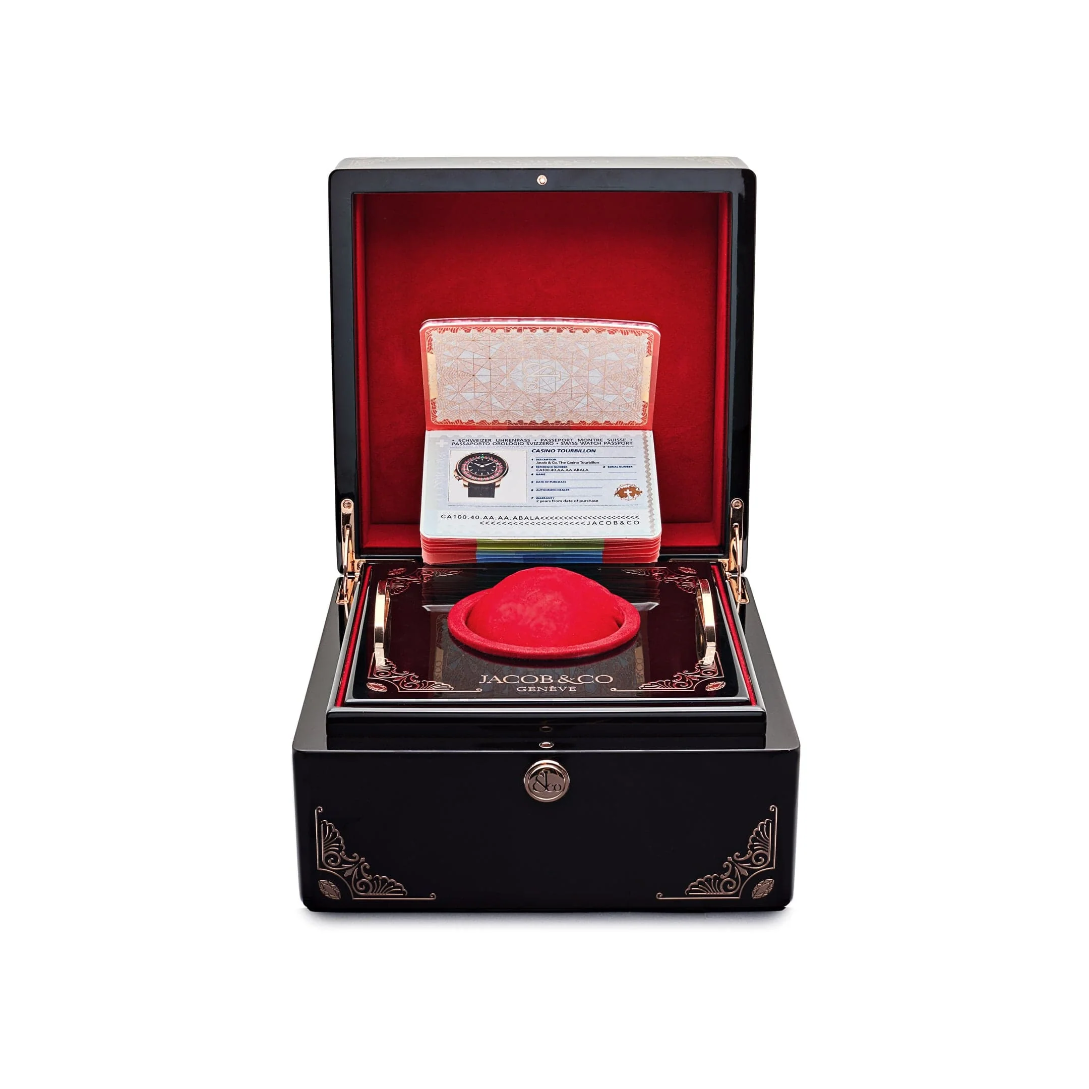 Jacob & Co. 'The Casino Tourbillon' CA100.40.AA.AA.ABALA Rose Gold Black Onyx Dial Limited Edition
