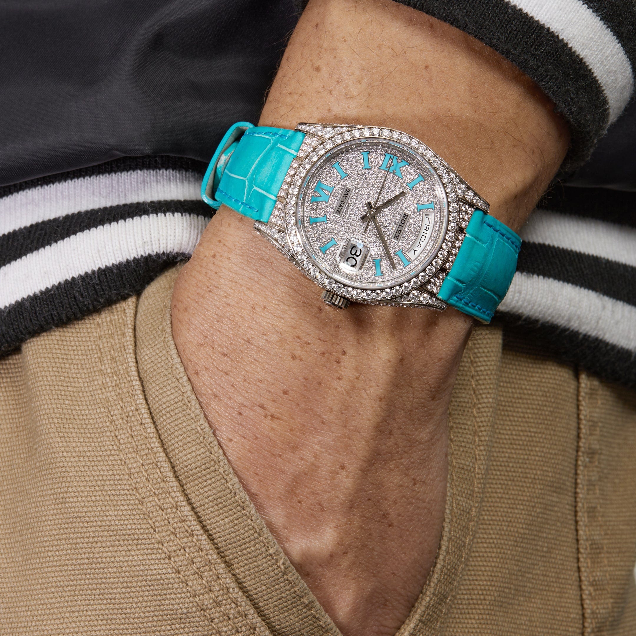 Rolex Day-Date 36 128159RBR White Gold Diamond Roman Dial