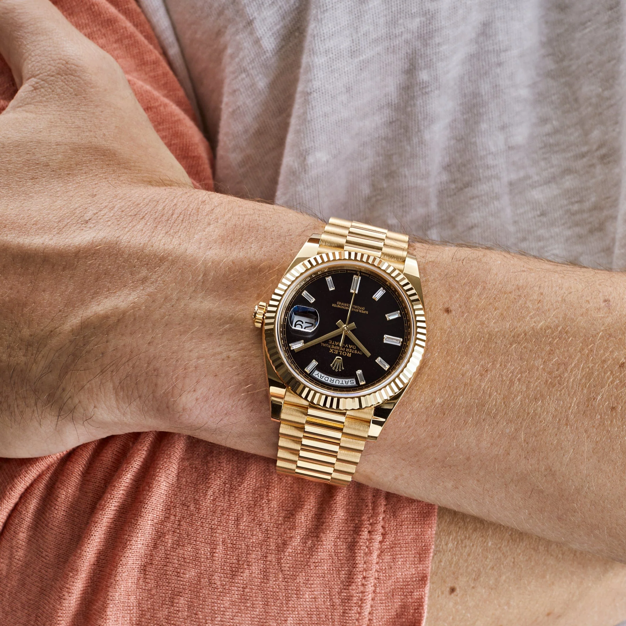 Rolex Day-Date 40 228238 Yellow Gold Black Baguette Diamond Dial (2025)