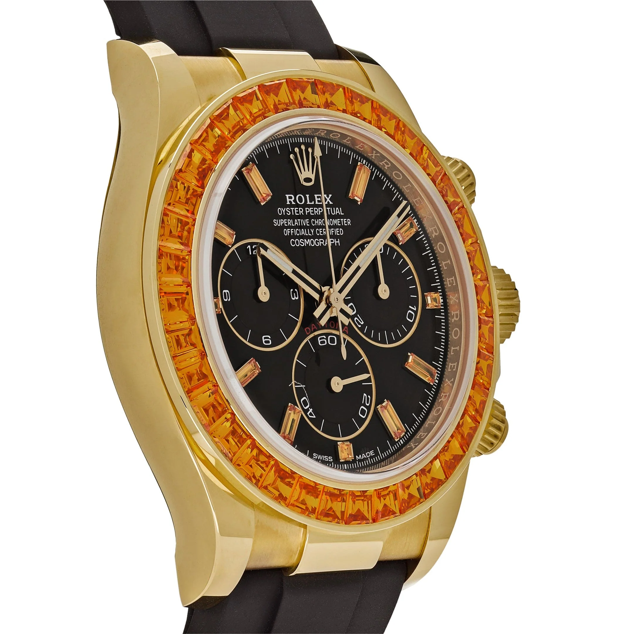 Rolex Daytona 116588SACO Yellow Gold Orange Sapphire Bezel Black Diamond Dial