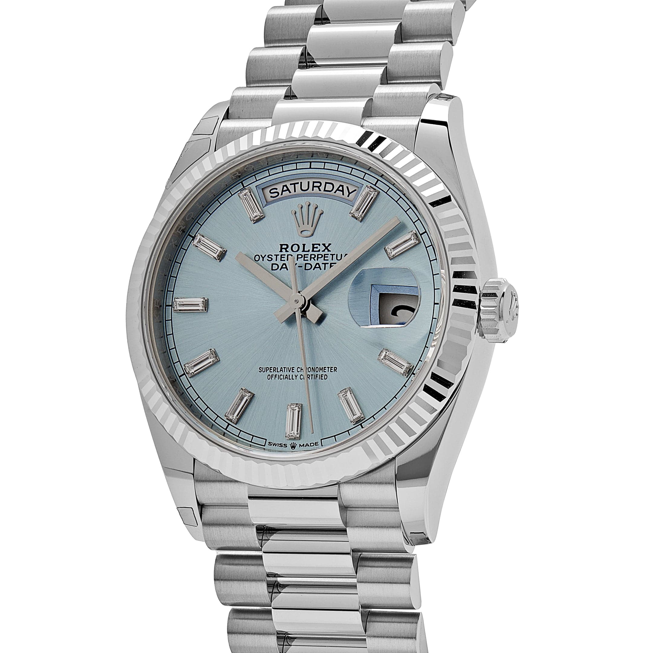 Rolex Day-Date 36 128236 Platinum Ice Blue Baguette Dial