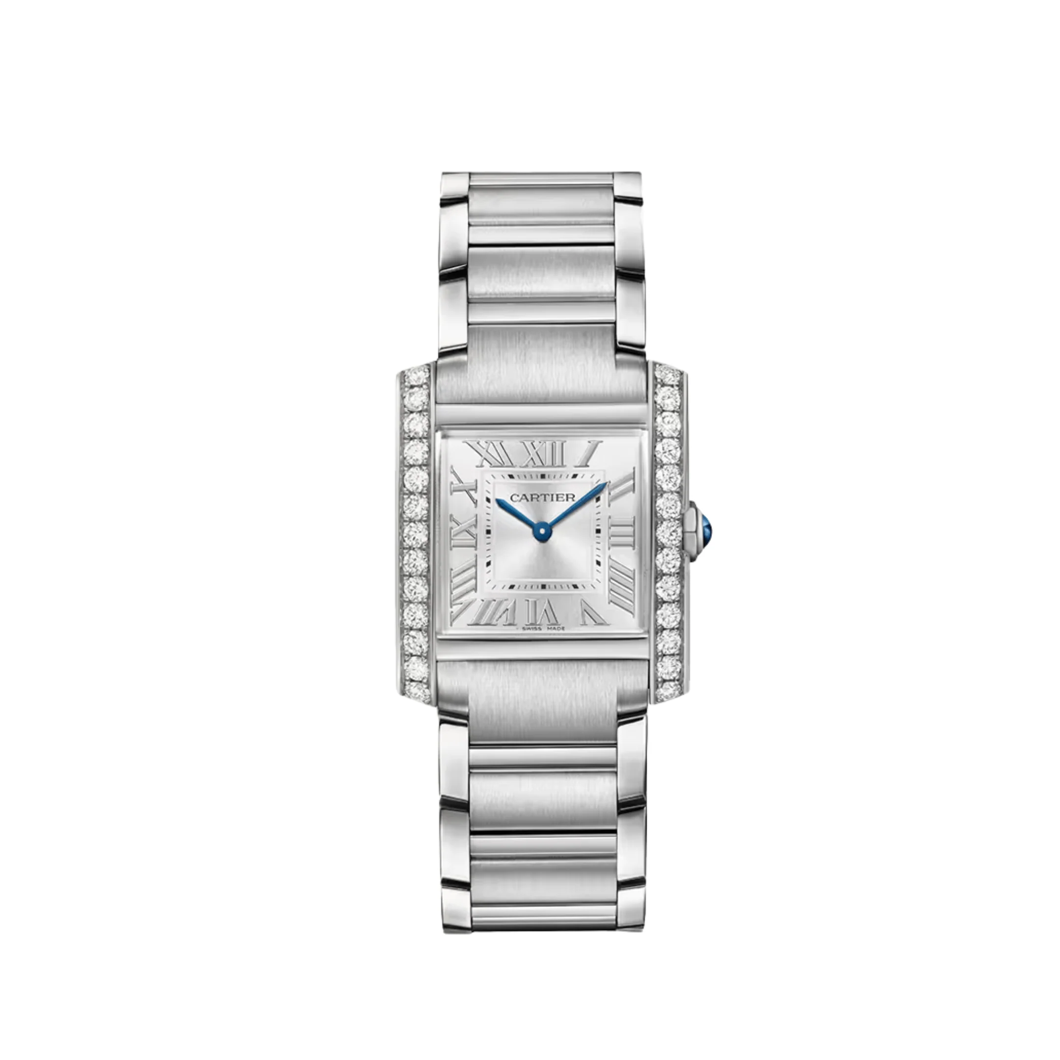 Cartier Tank Francaise Medium W4TA0028 Stainless Steel Silver Dial Diamond Bezel