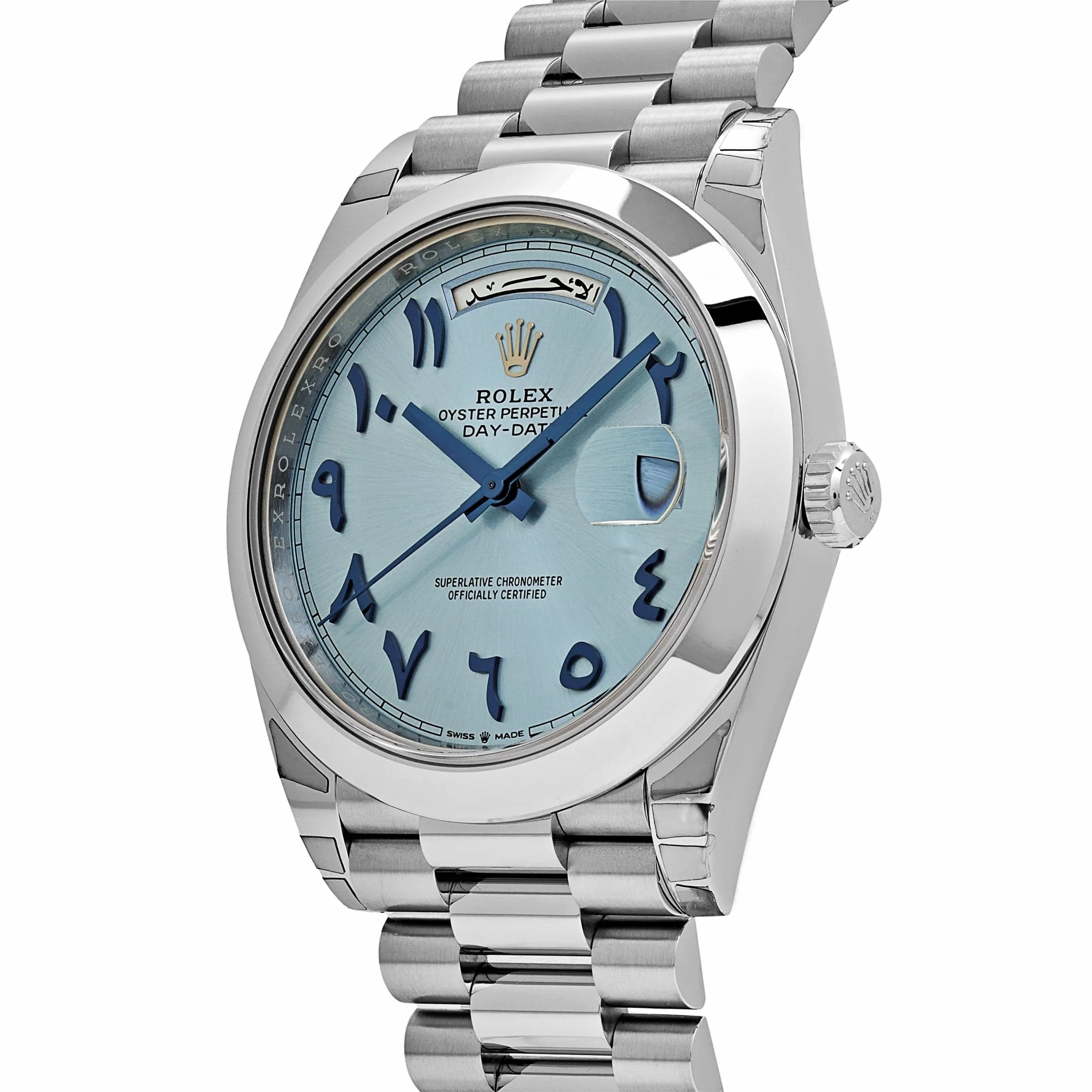 Rolex Day-Date 40 228206  Platinum Ice Blue Arabic Dial Smooth Dial
