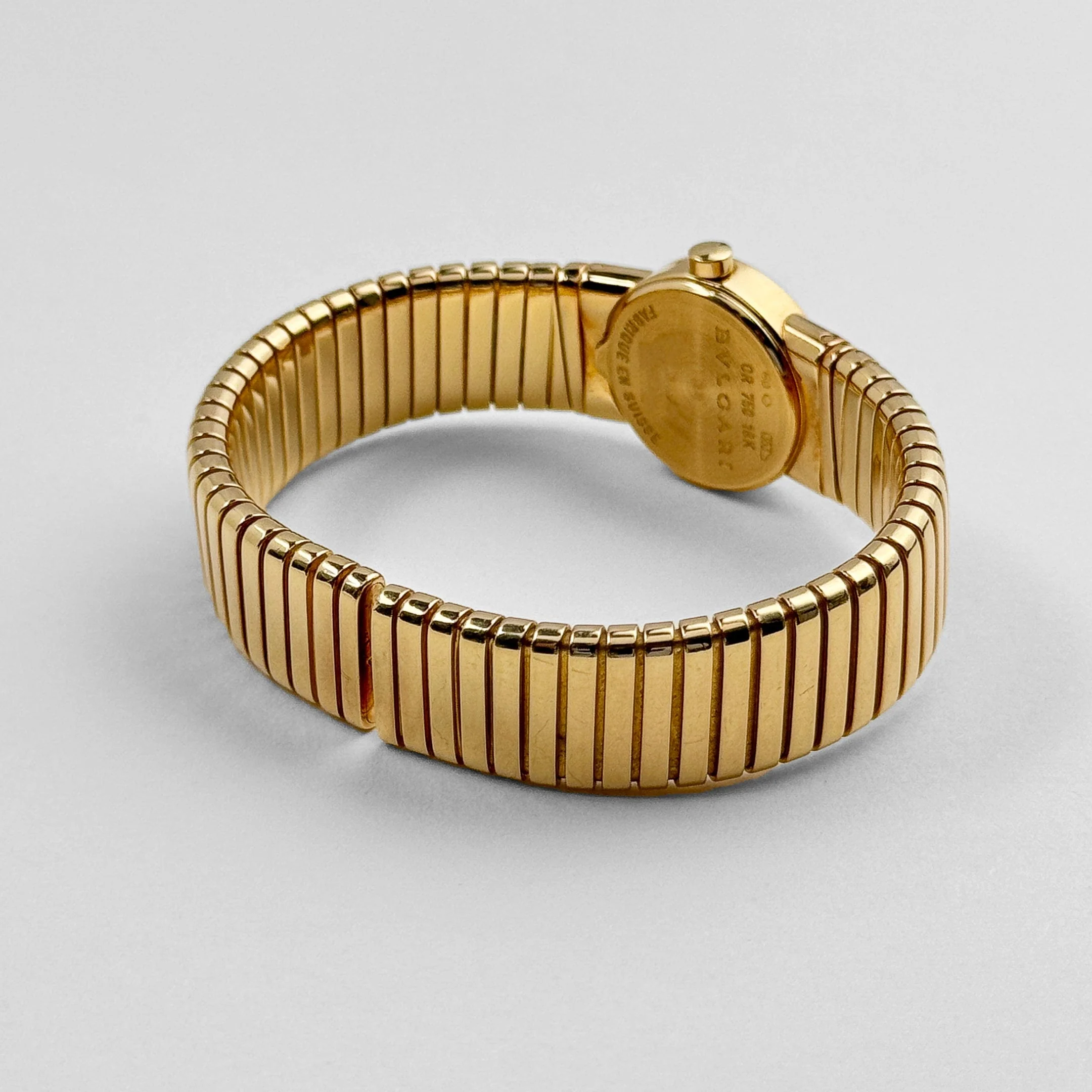 BVLGARI Tubogas BB192TG 1 Row Yellow Gold Black Diamond Dial Quartz