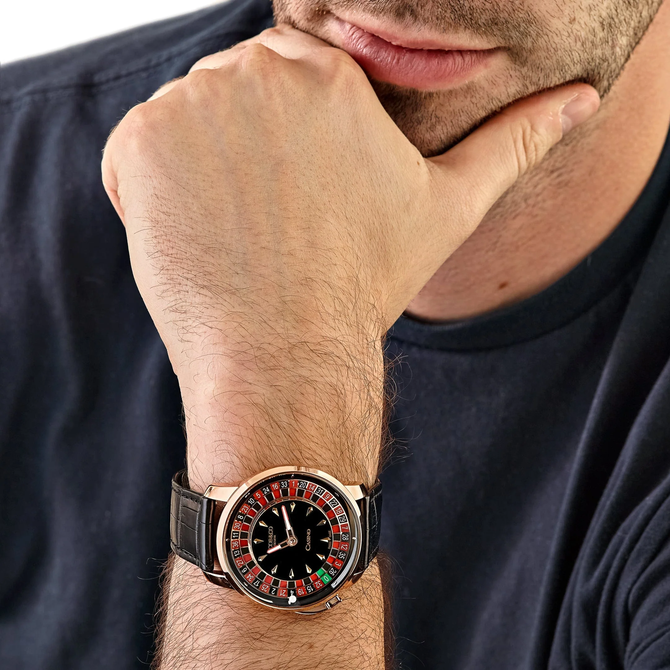 Jacob & Co. 'The Casino Tourbillon' CA100.40.AA.AA.ABALA Rose Gold Black Onyx Dial Limited Edition