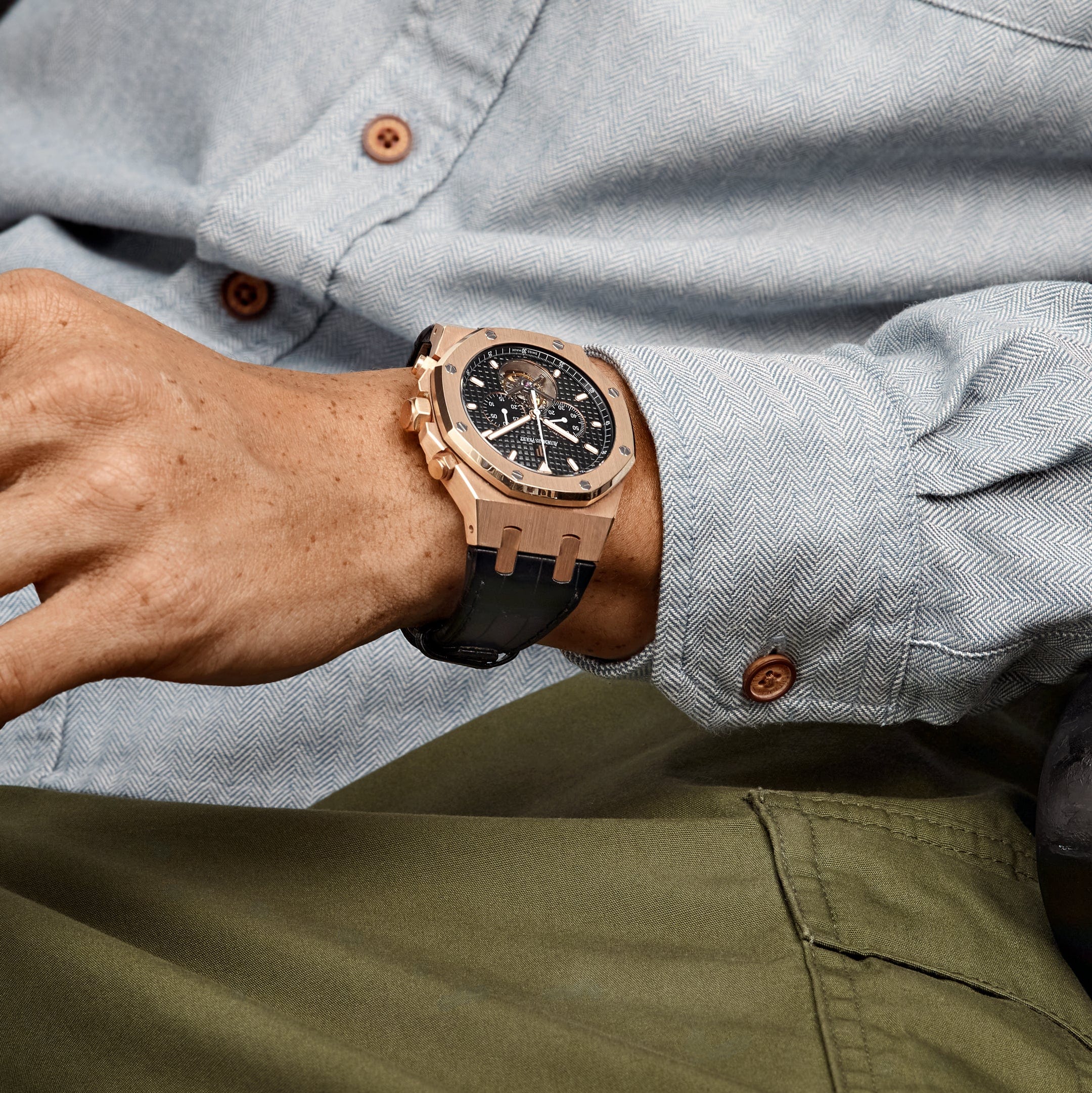 Audemars Piguet Royal Oak 25977OR.OO.D002CR.01 Chronograph Tourbillon Rose Gold Black Dial