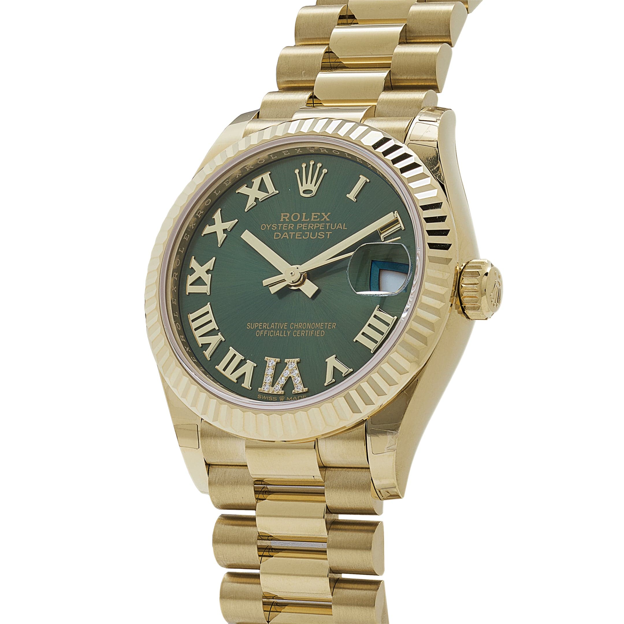 Rolex Datejust 31 278278 'Ladies' Yellow Gold Diamond Green Dial President (2023)