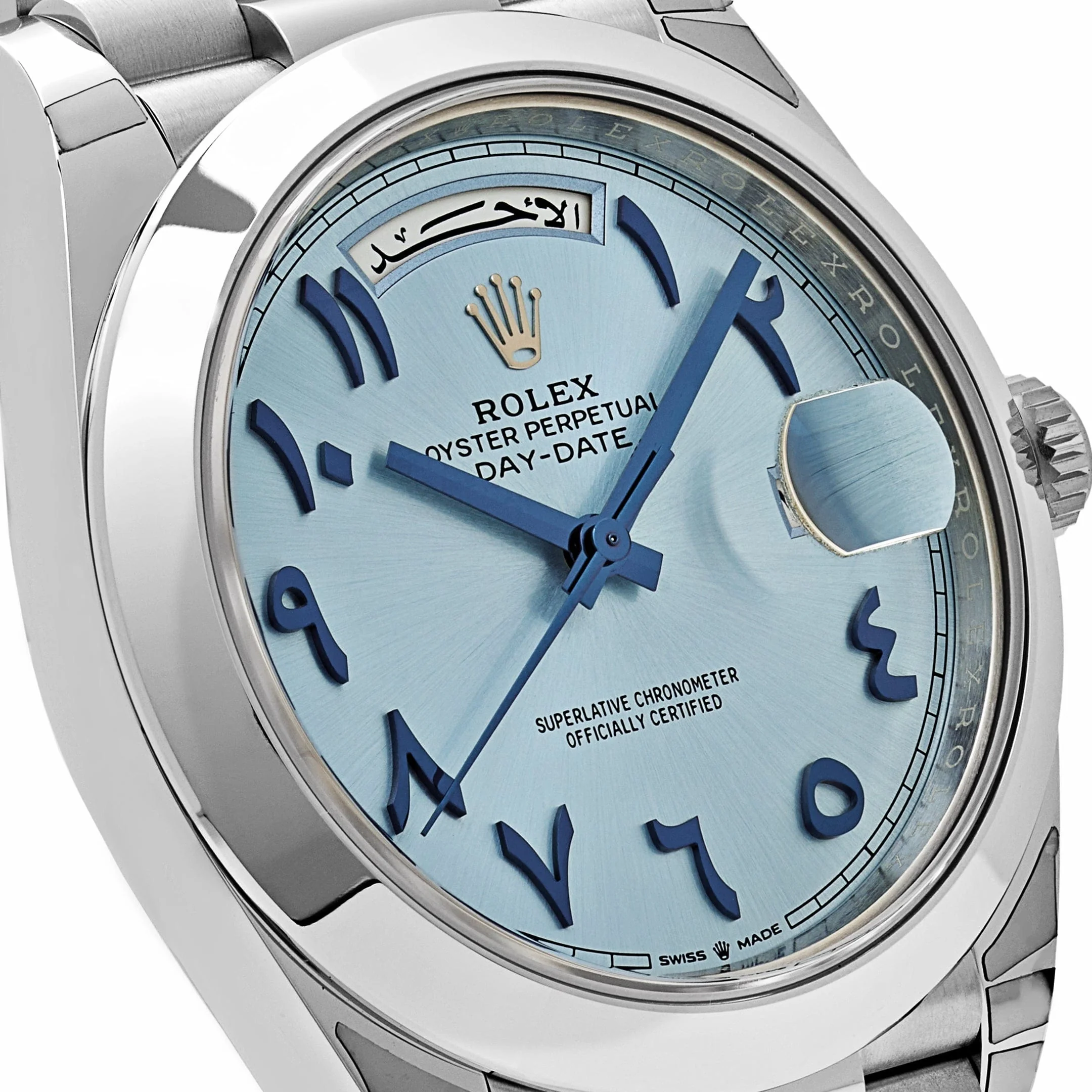 Rolex Day-Date 40 228206  Platinum Ice Blue Arabic Dial Smooth Dial