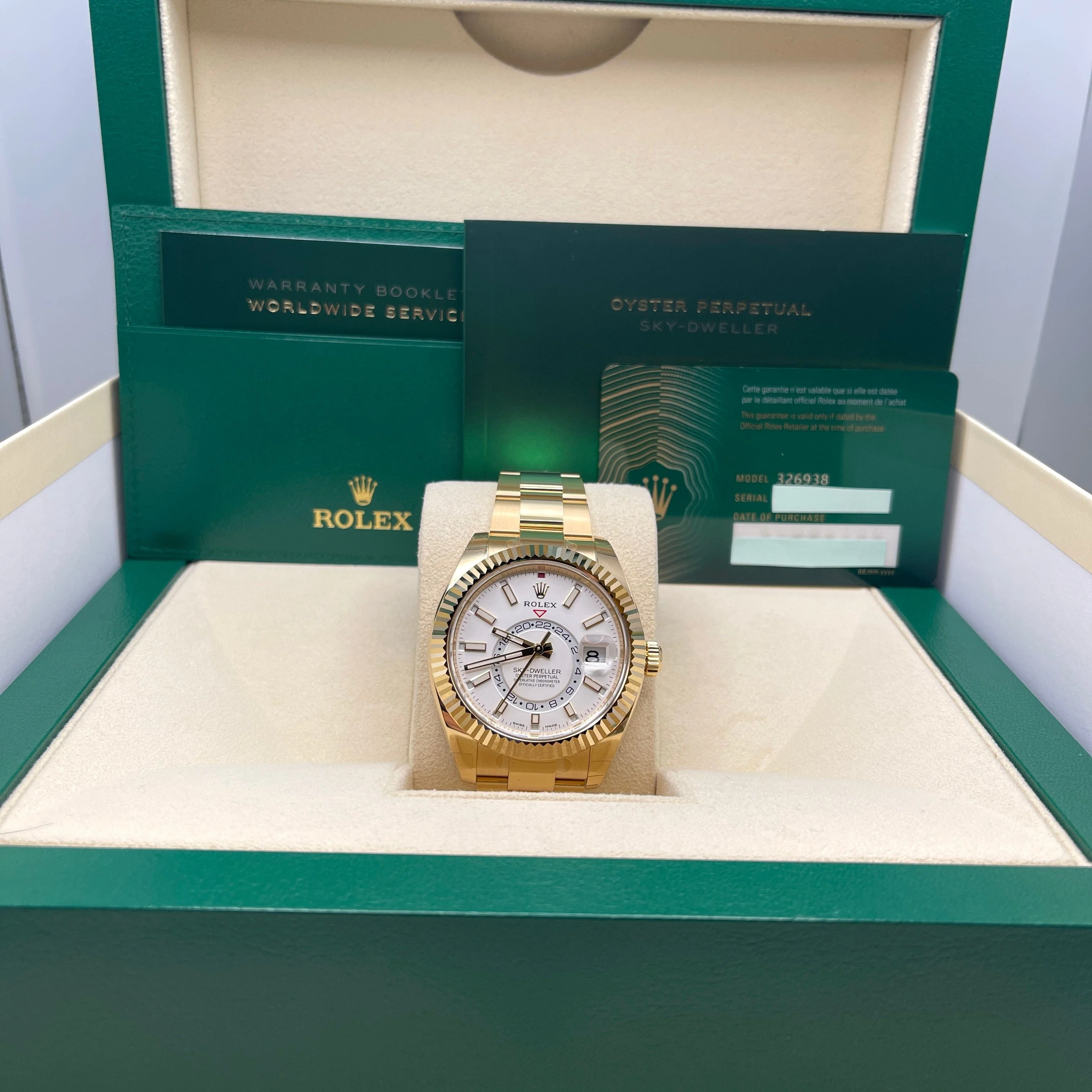 Rolex Sky-Dweller 326938 Yellow Gold White Dial