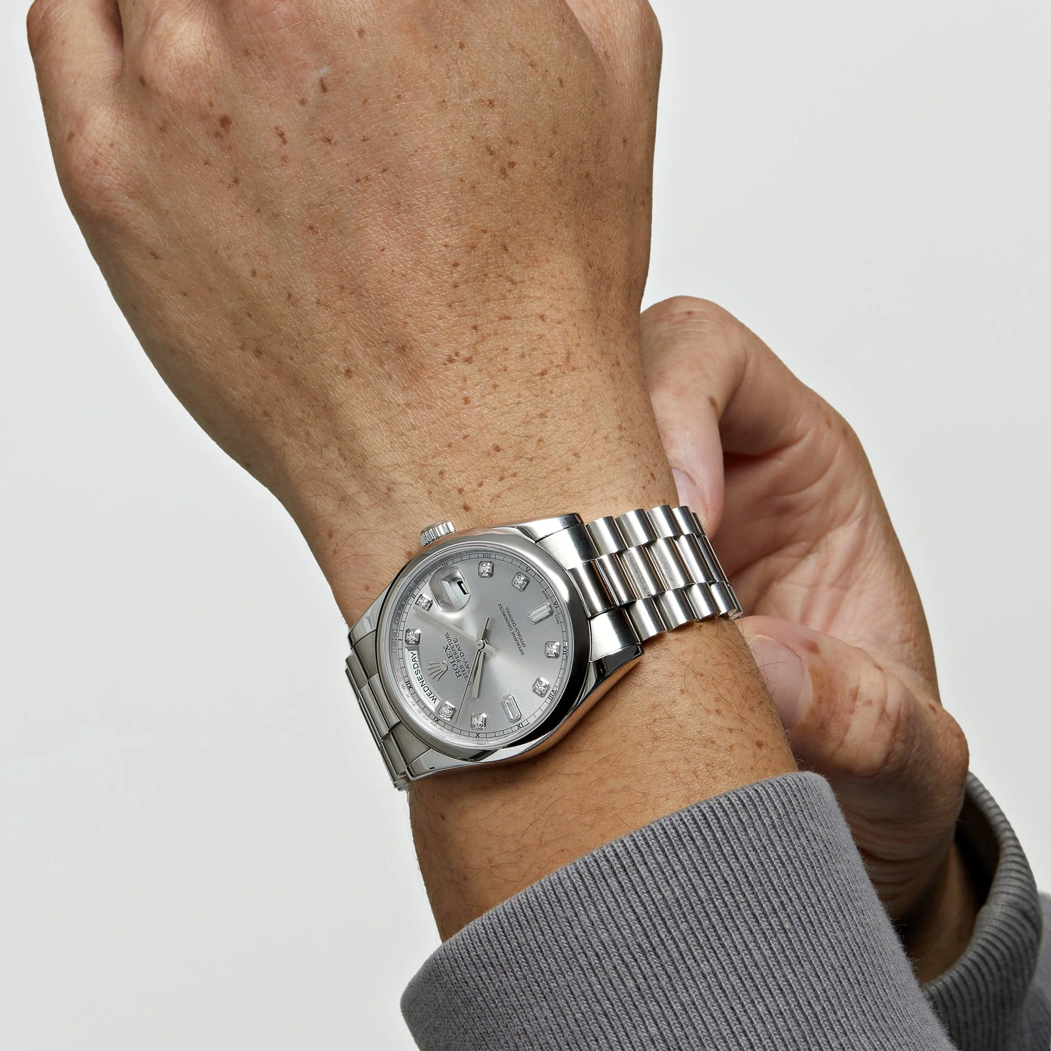 Rolex Day-Date ⁠36 118206 Platinum Silver Diamond Dial