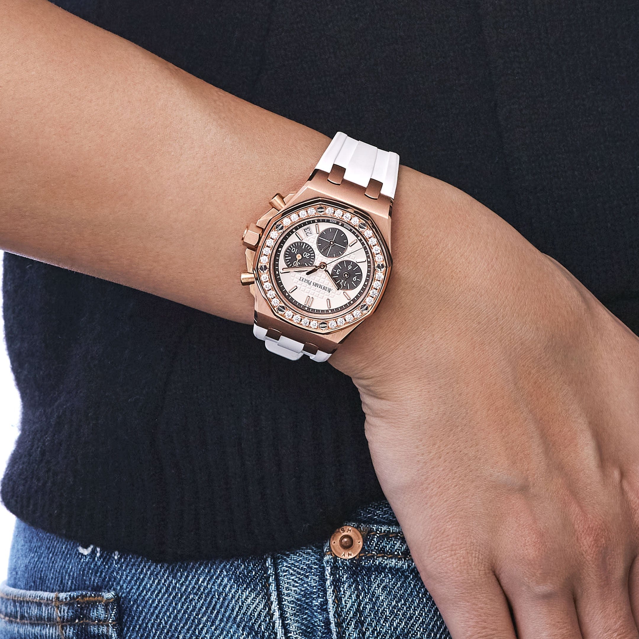 Audemars Piguet Royal Oak Offshore 26231OR.ZZ.D003CA.01 'Ladies' Chronograph Rose Gold Silver Dial Diamond Bezel (2018)