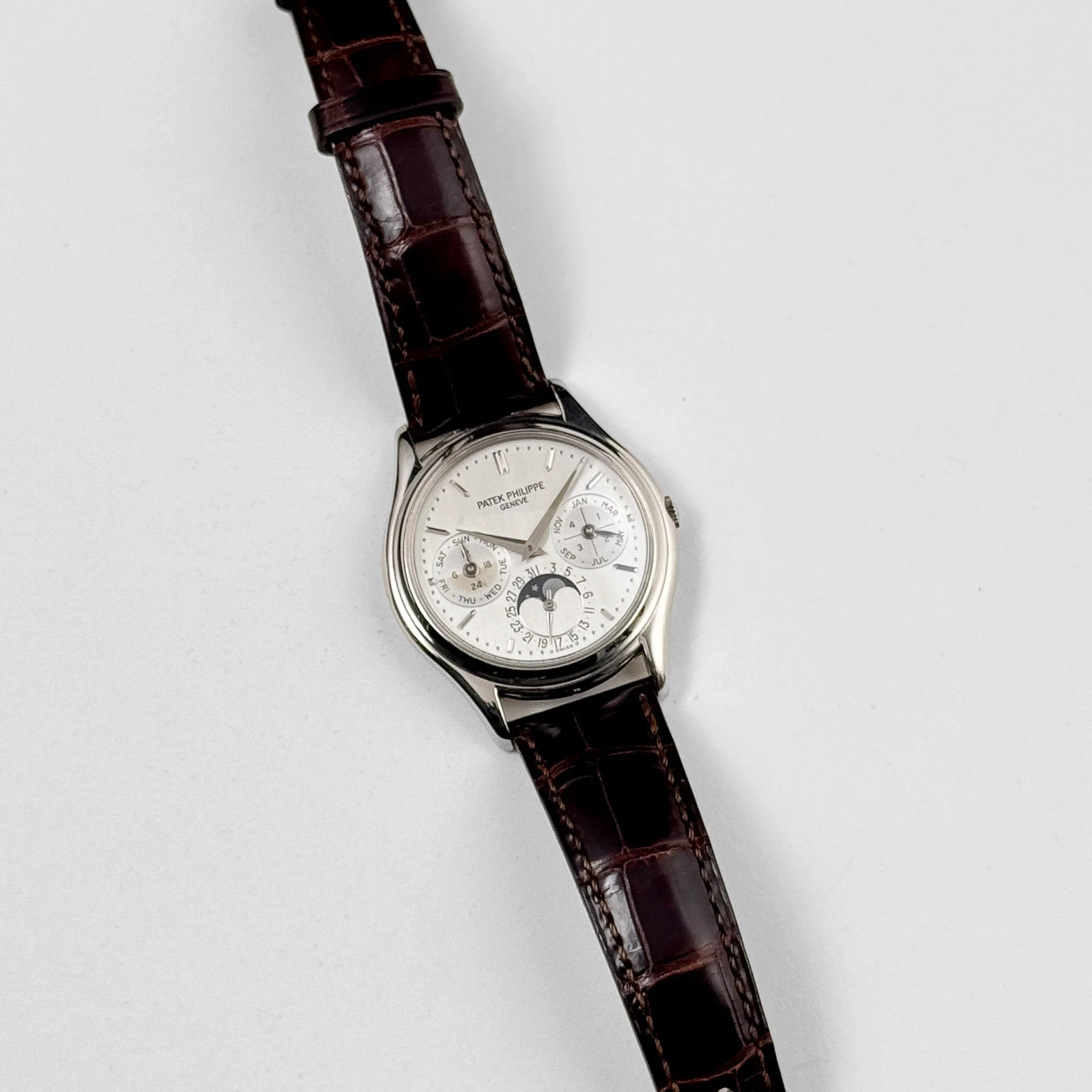 Patek Philippe 3940G-011 Perpetual Calendar Moonphase White Gold Opaline Silver Dial