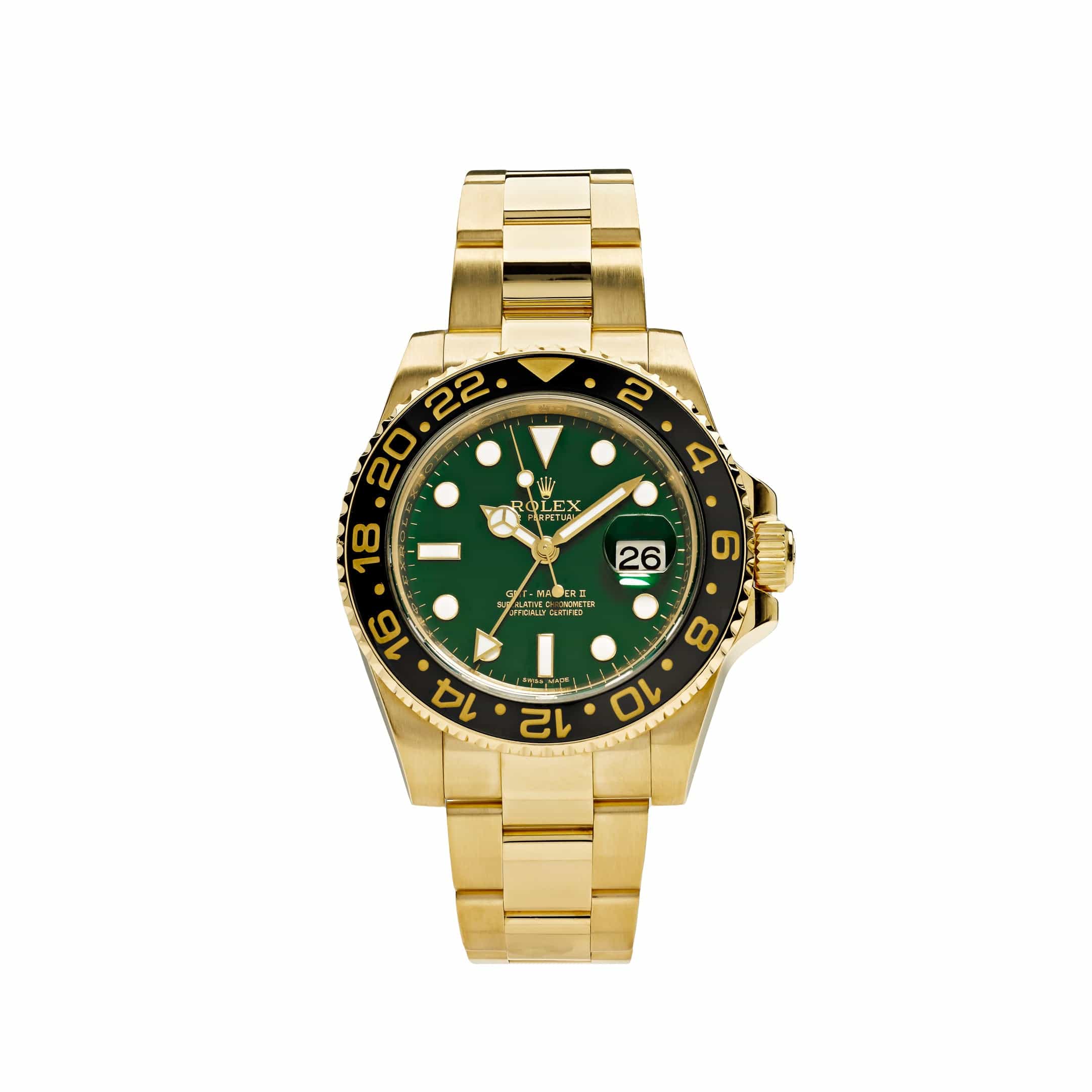 Rolex GMT-Master II 116718LN Yellow Gold Green Dial Black Bezel (2006)