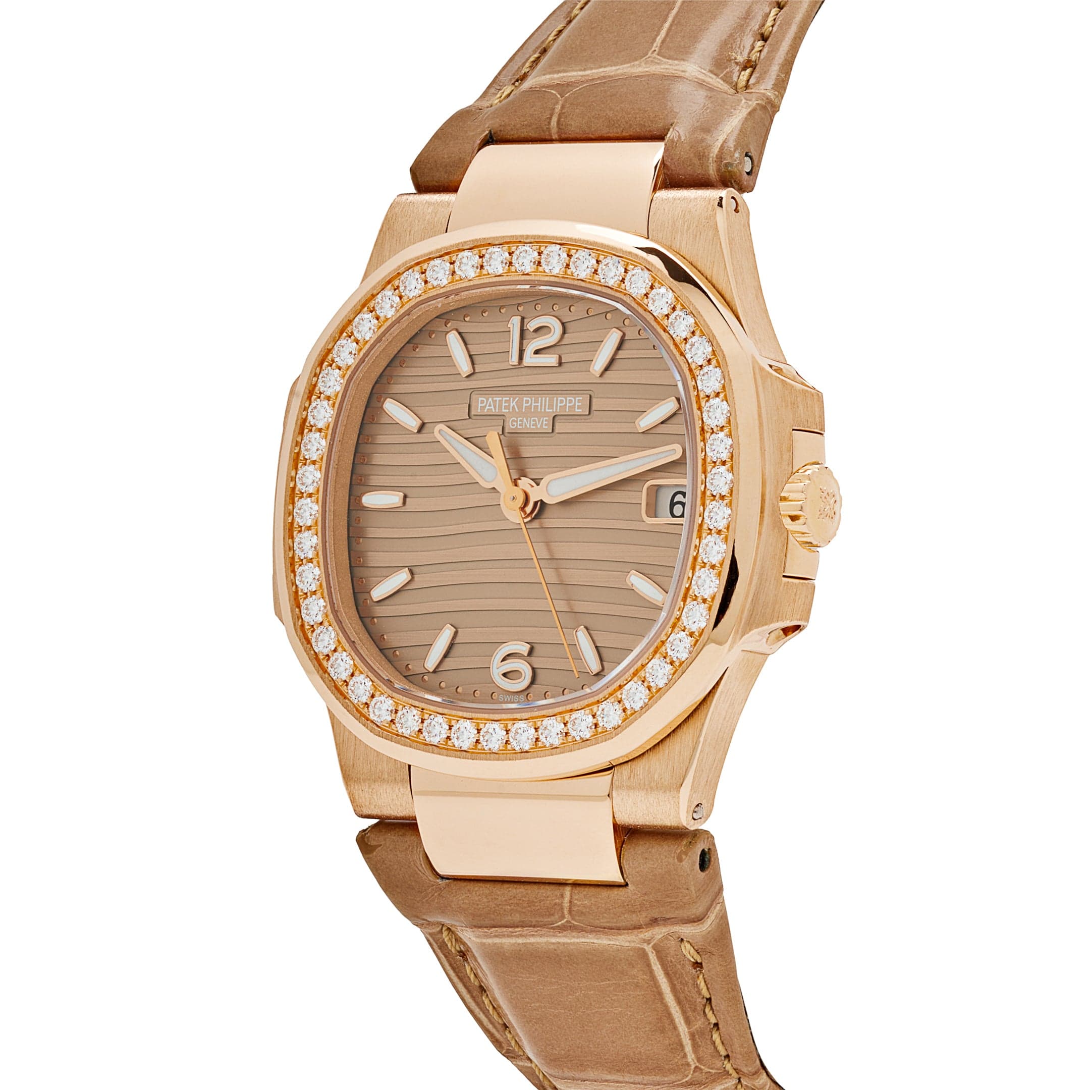 Patek Philippe Nautilus 7010R-012 'Ladies' Quartz Rose Gold Diamond Bezel