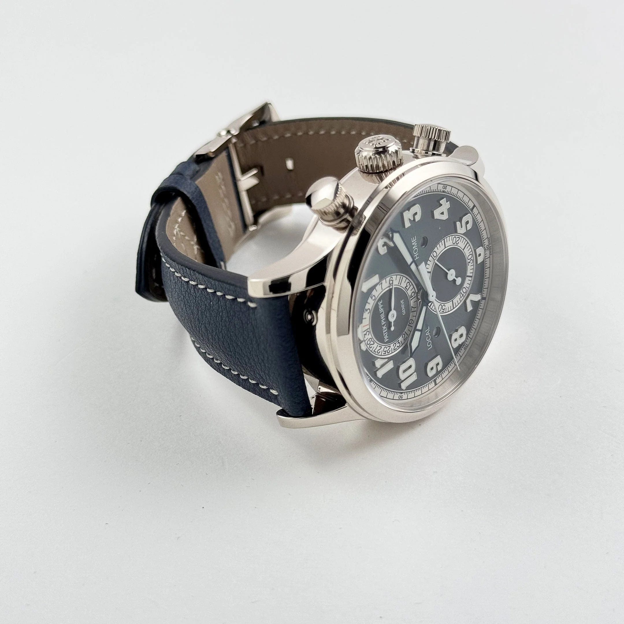 Patek Philippe Complications 5924G-001 Calatrava 'Pilot' Travel Time Flyback Chronograph White Gold Blue-Gray Dial (2025)