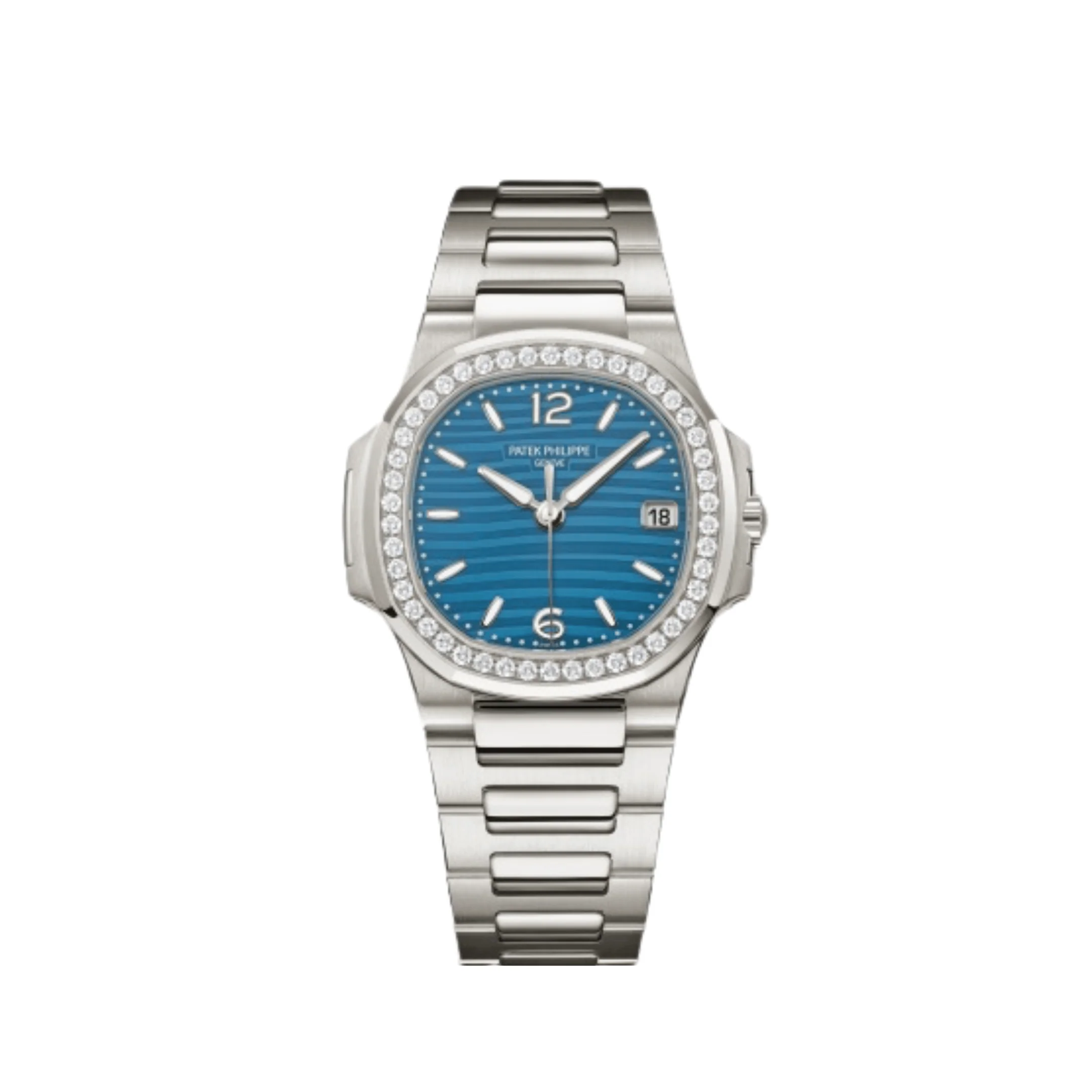 Patek Philippe Nautilus 7010/1G-013 'Ladies' White Gold Blue Dial Diamond Bezel
