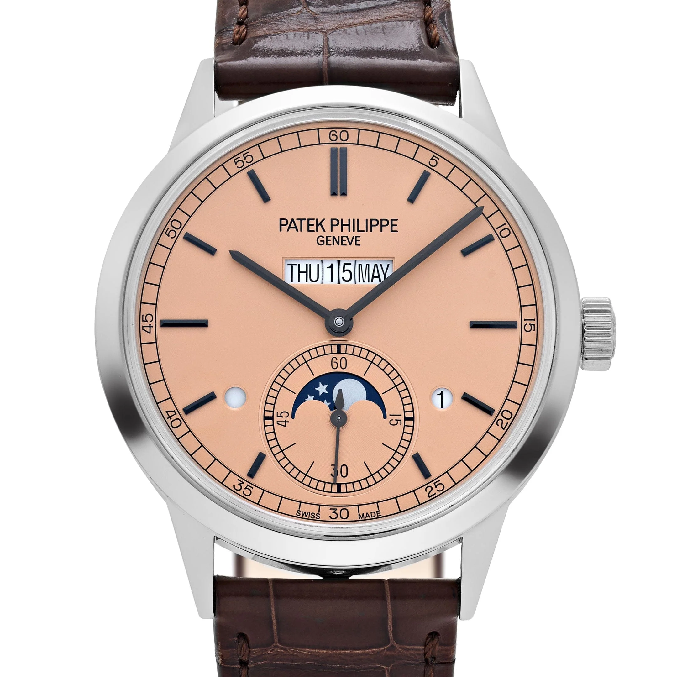Patek Philippe Grand Complications 5236P-010 In-Line Perpetual Calendar Platinum Salmon Dial