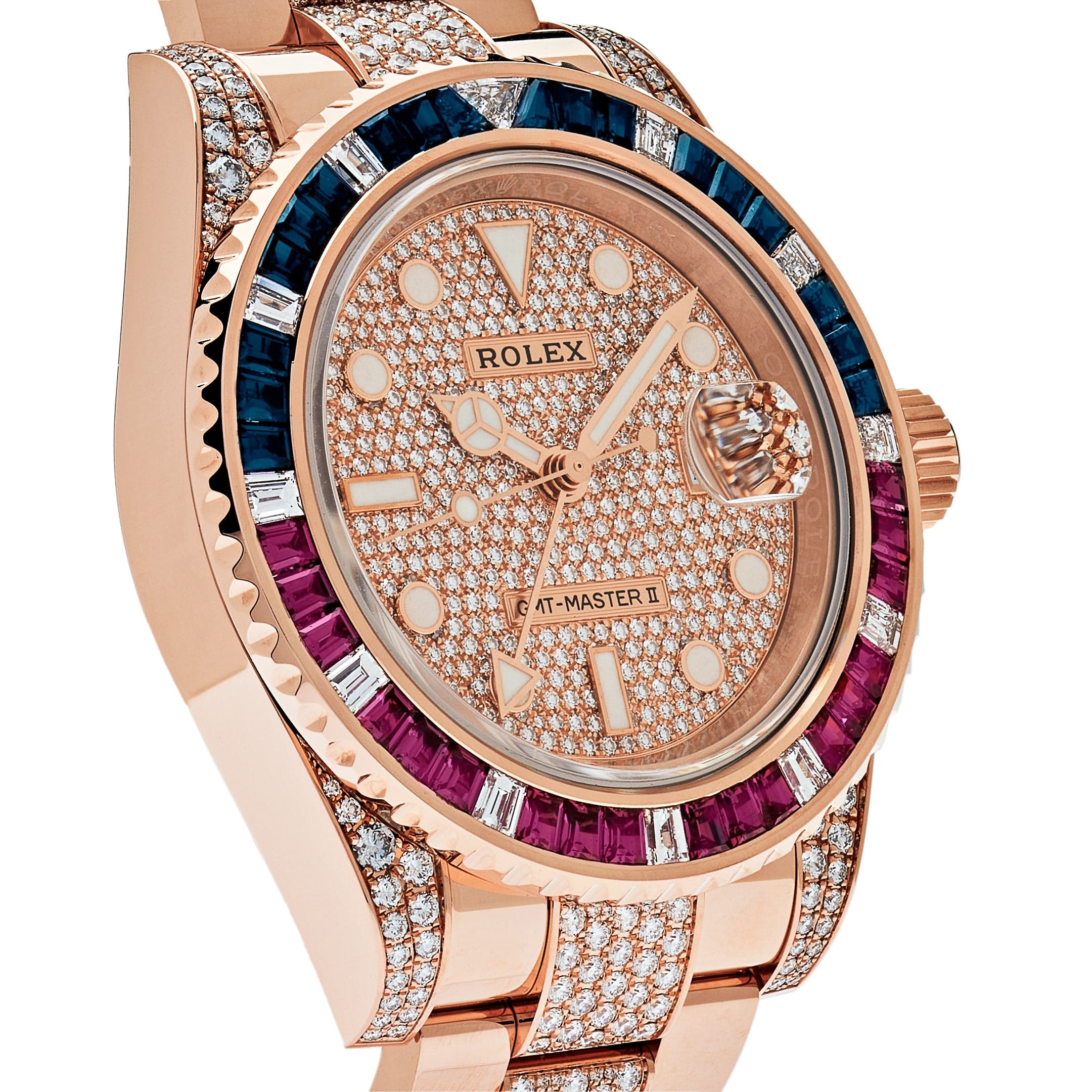 Rolex GMT-Master II 126755SARU Rose Gold Sapphire and Ruby Diamond Pave