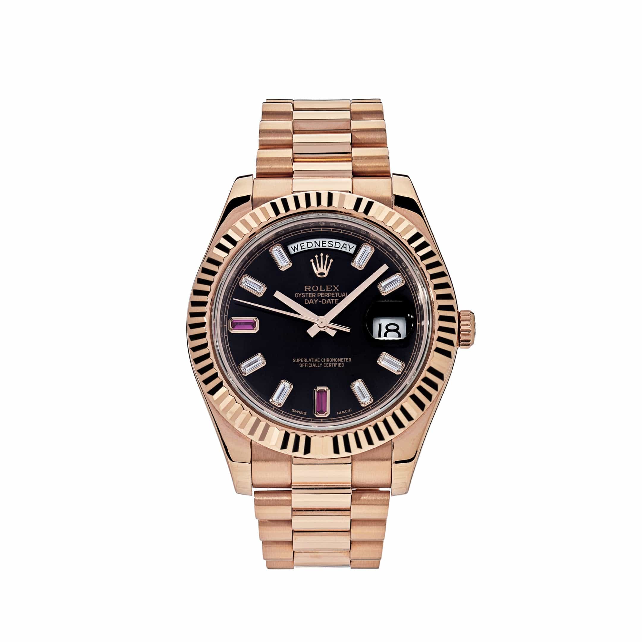 Rolex Day-Date 41 218235 Rose Gold Black Ruby Dial
