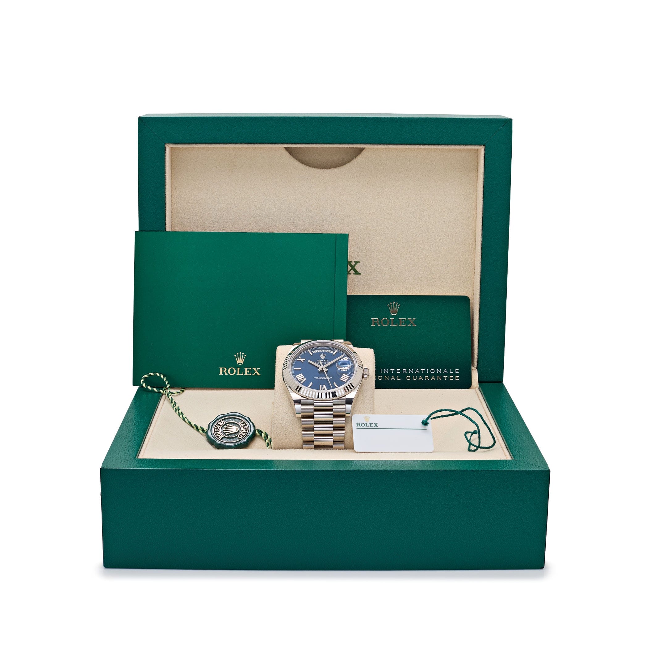 Rolex Day-Date 40 228239 White Gold Blue Ombre Roman Numeral Dial (2025)
