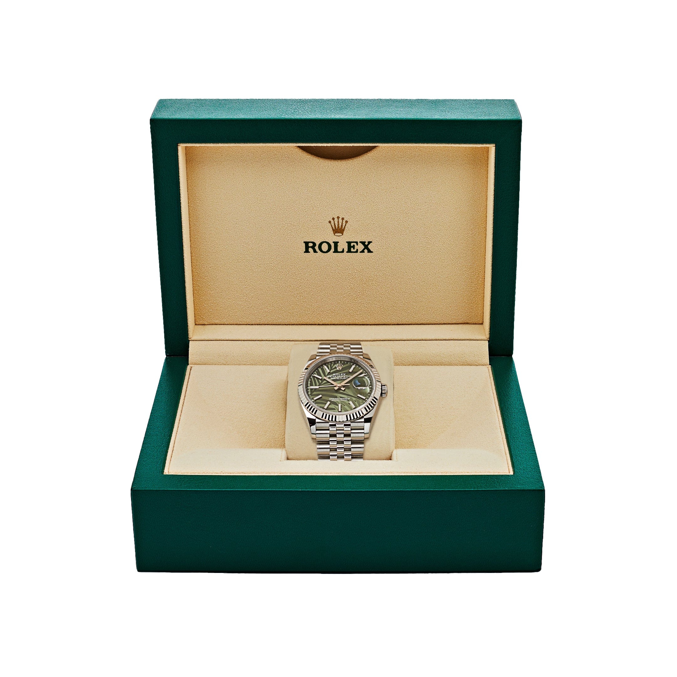 Rolex Datejust 36 126234 Stainless Steel Olive Green Palm Motif Dial