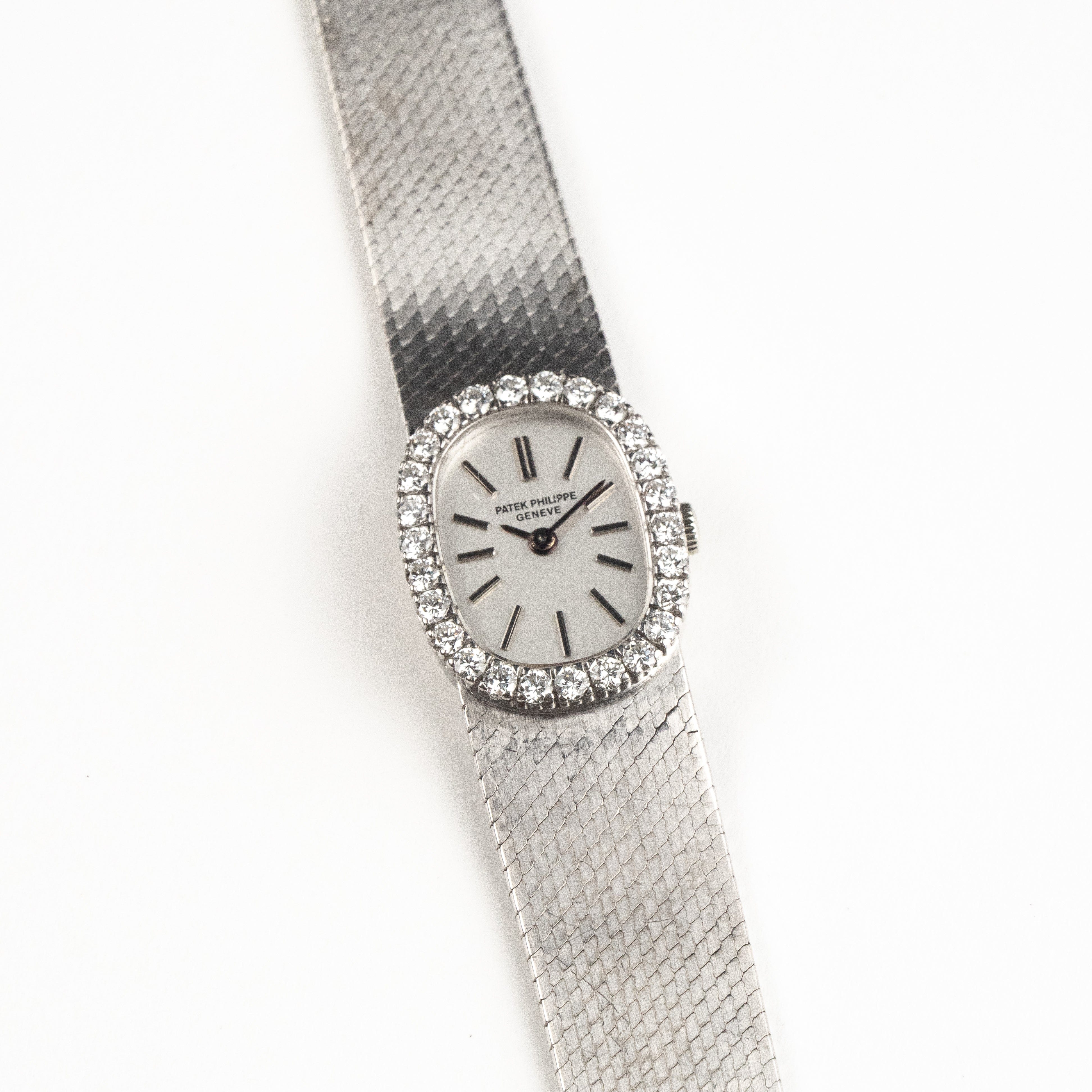 Patek Philippe Ellipse 3377 White Gold Silver Dial Diamond Bezel