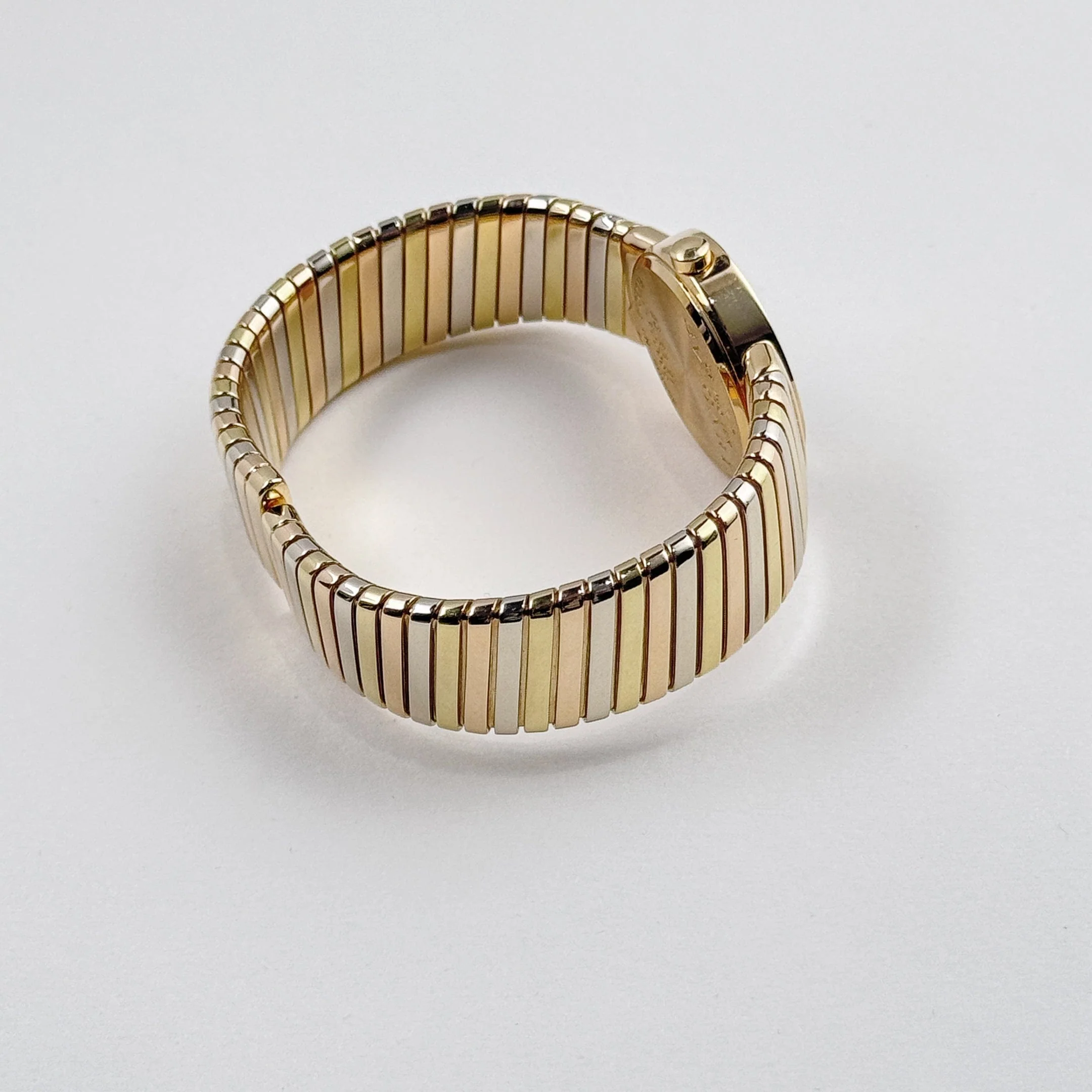 BVLGARI Tubogas BB232T 1 Row Tri Color Black Dial Quartz