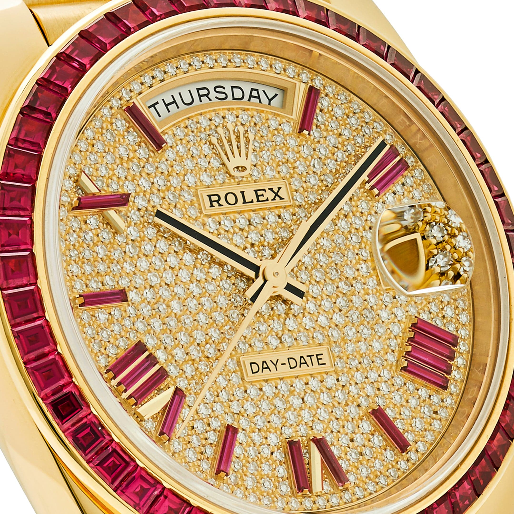 Rolex Day-Date 40 228398TRU Yellow Gold Roman Dial Ruby Bezel