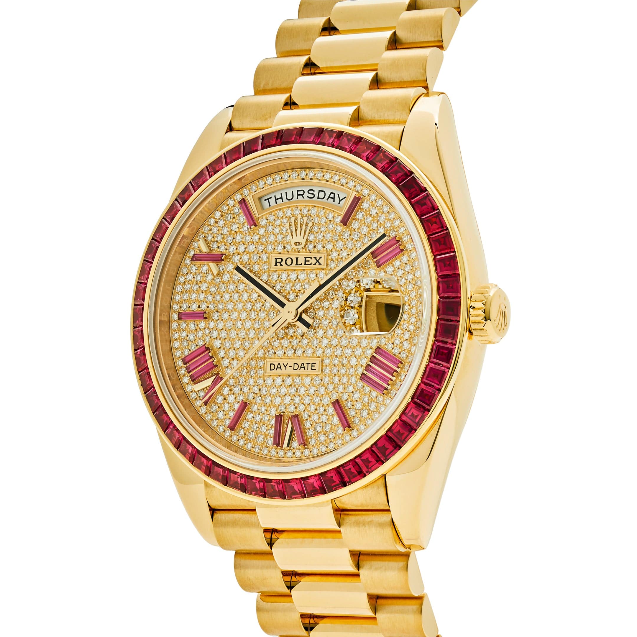 Rolex Day-Date 40 228398TRU Yellow Gold Roman Dial Ruby Bezel