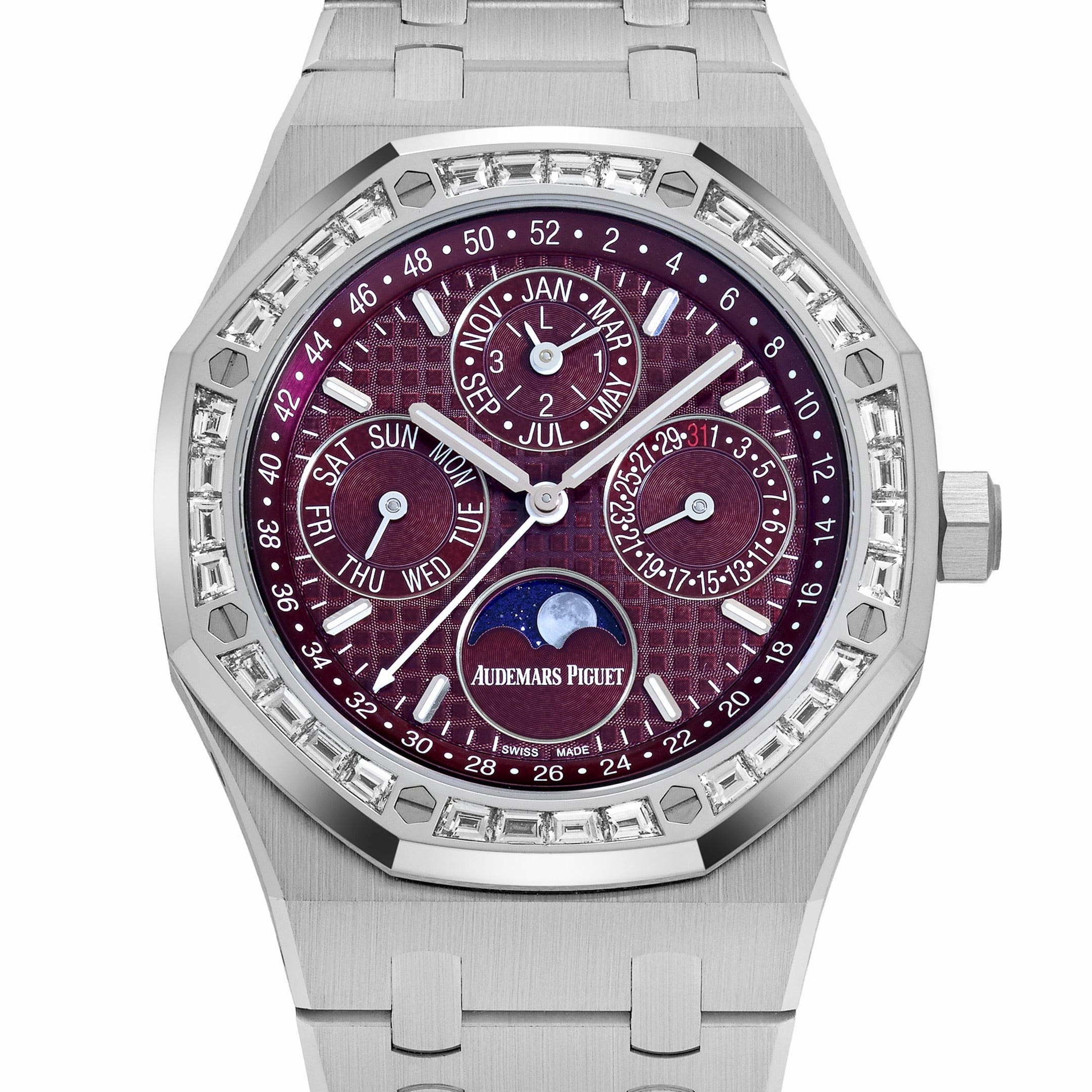 Audemars Piguet Royal Oak Perpetual Calendar 26598BC.ZZ.1220BC.01 'Qatar Edition' White Gold Burgundy Dial Diamond Bezel (2024)