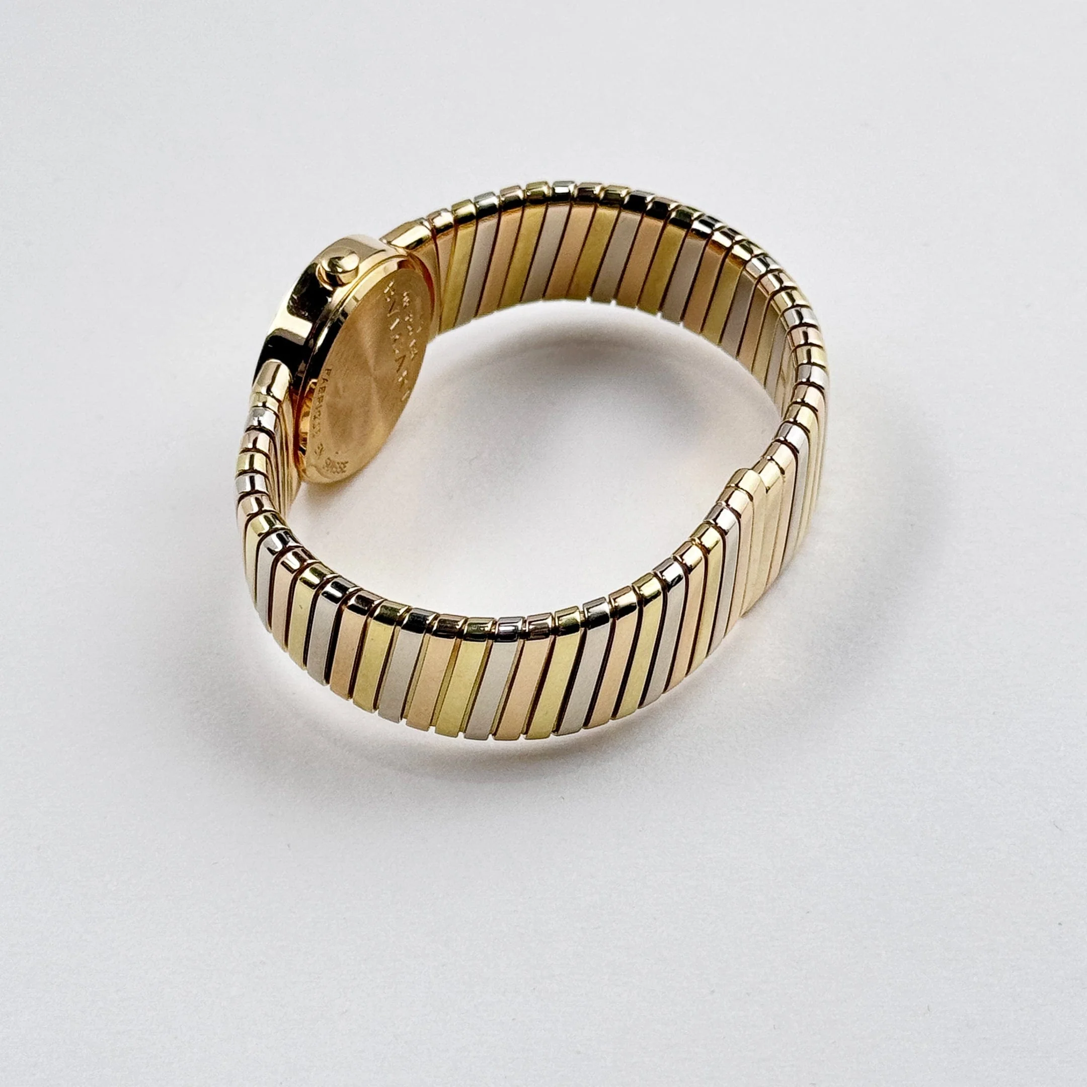 BVLGARI Tubogas BB232T 1 Row Tri Color Black Dial Quartz