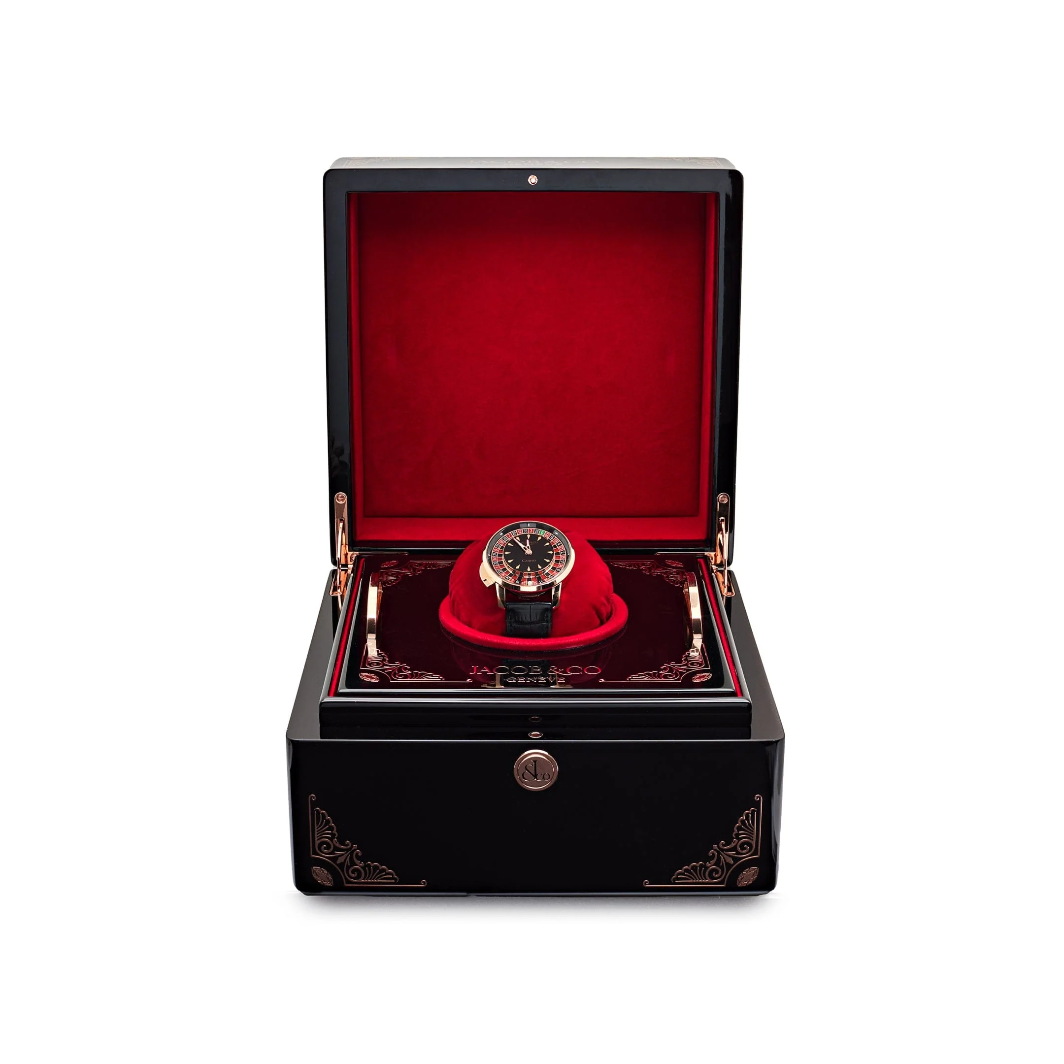 Jacob & Co. 'The Casino Tourbillon' CA100.40.AA.AA.ABALA Rose Gold Black Onyx Dial Limited Edition