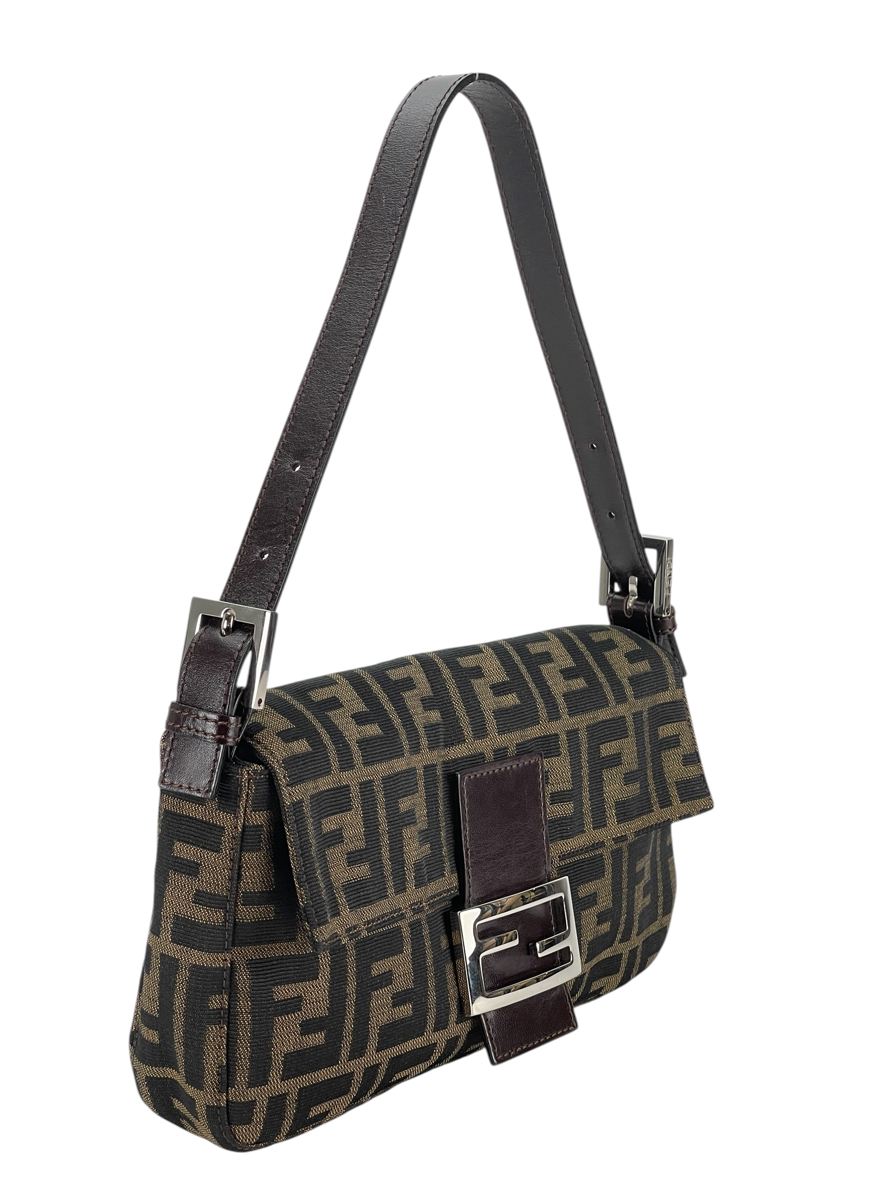 FENDI - Brown Zucca Baguette Handbag Silver Hardware