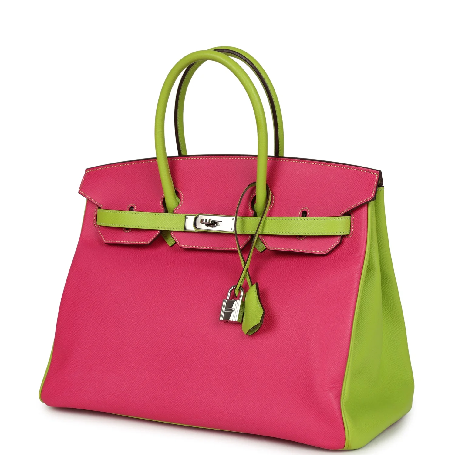 Pre-owned Hermes Special Order (HSS) Birkin 35 Rose Tyrien and Kiwi Epsom Palladium Hardware