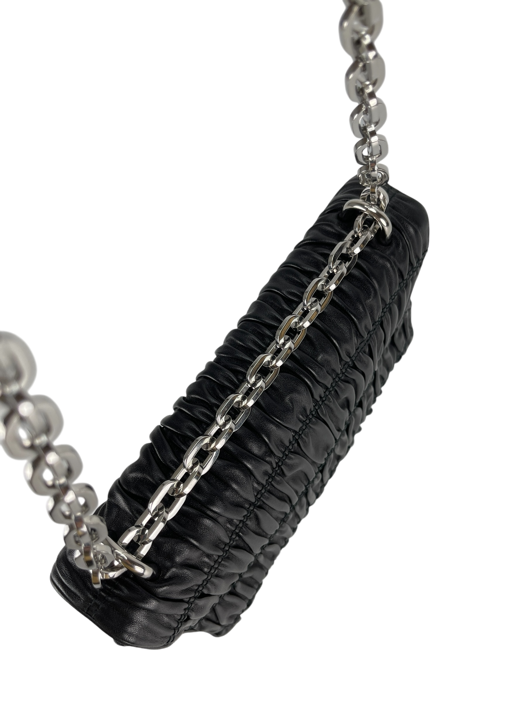 PRADA - Black  Nappa Calfskin Waffle Chain Shoulder Bag