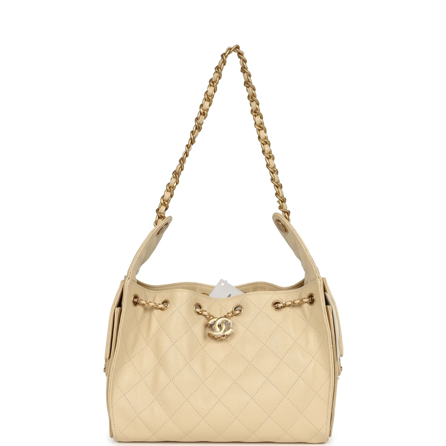 Chanel Small 25 Hobo Bag Light Beige Caviar Antique Gold Hardware