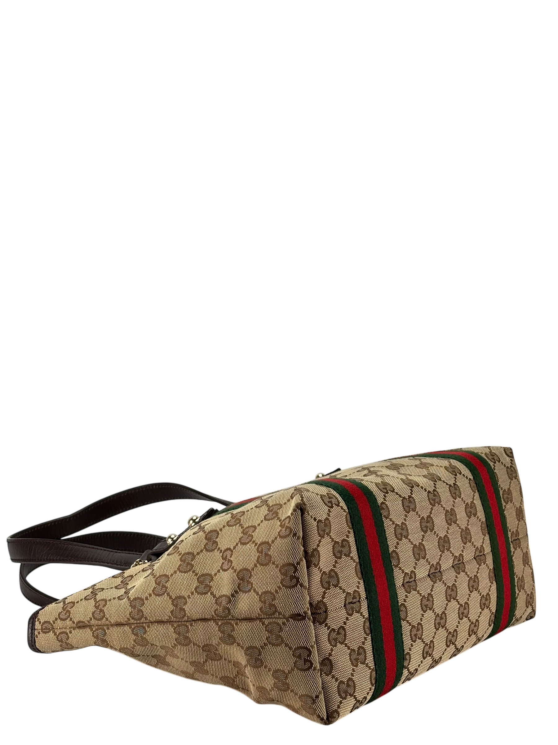 GUCCI - Sherry Line Khaki Beige Brown Canvas Tote Bag Shoulder Bag