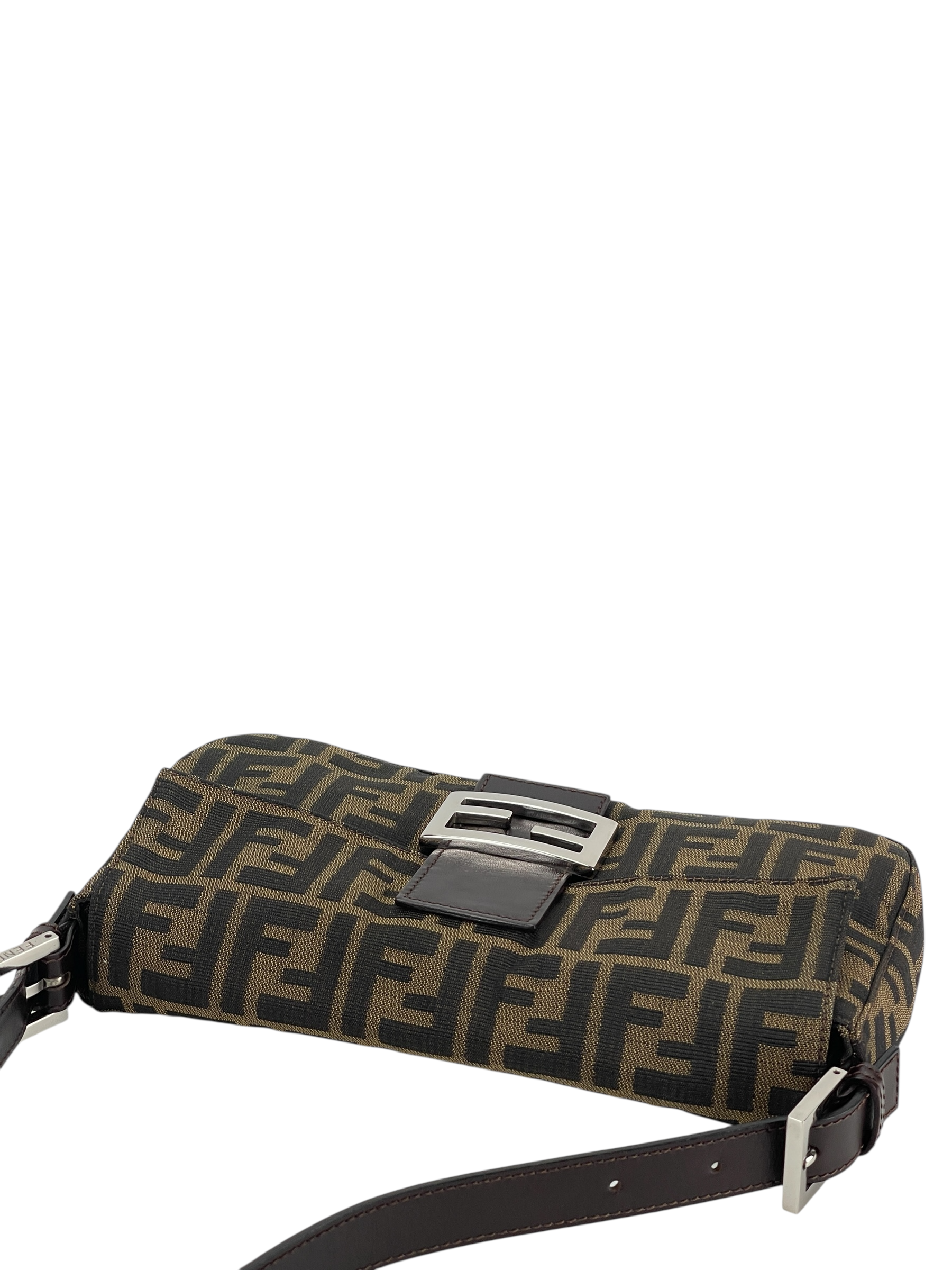 FENDI - Brown Zucca Baguette Handbag Silver Hardware