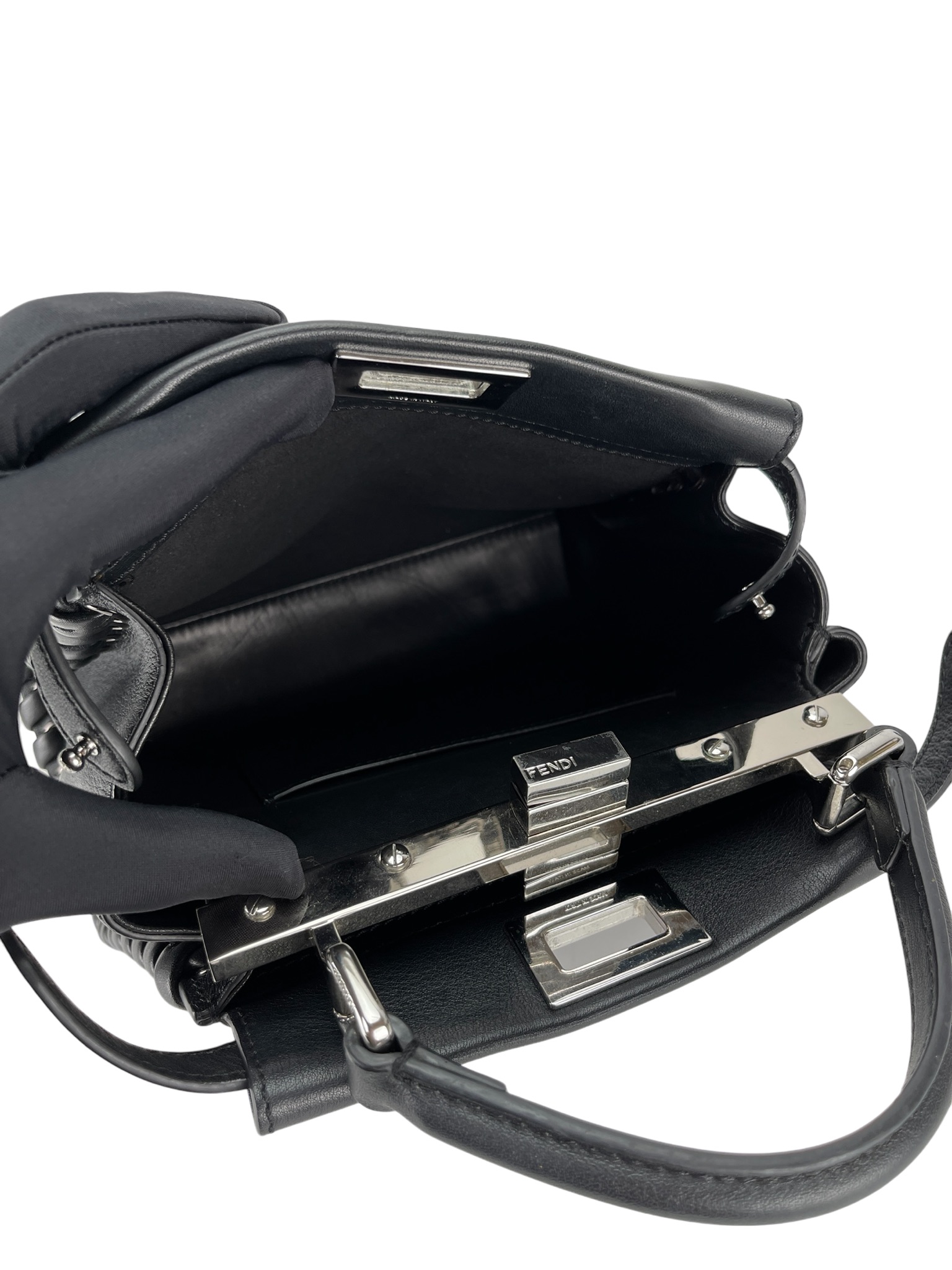 FENDI - Peekaboo Mini Black Leather Bag Sliver hardware