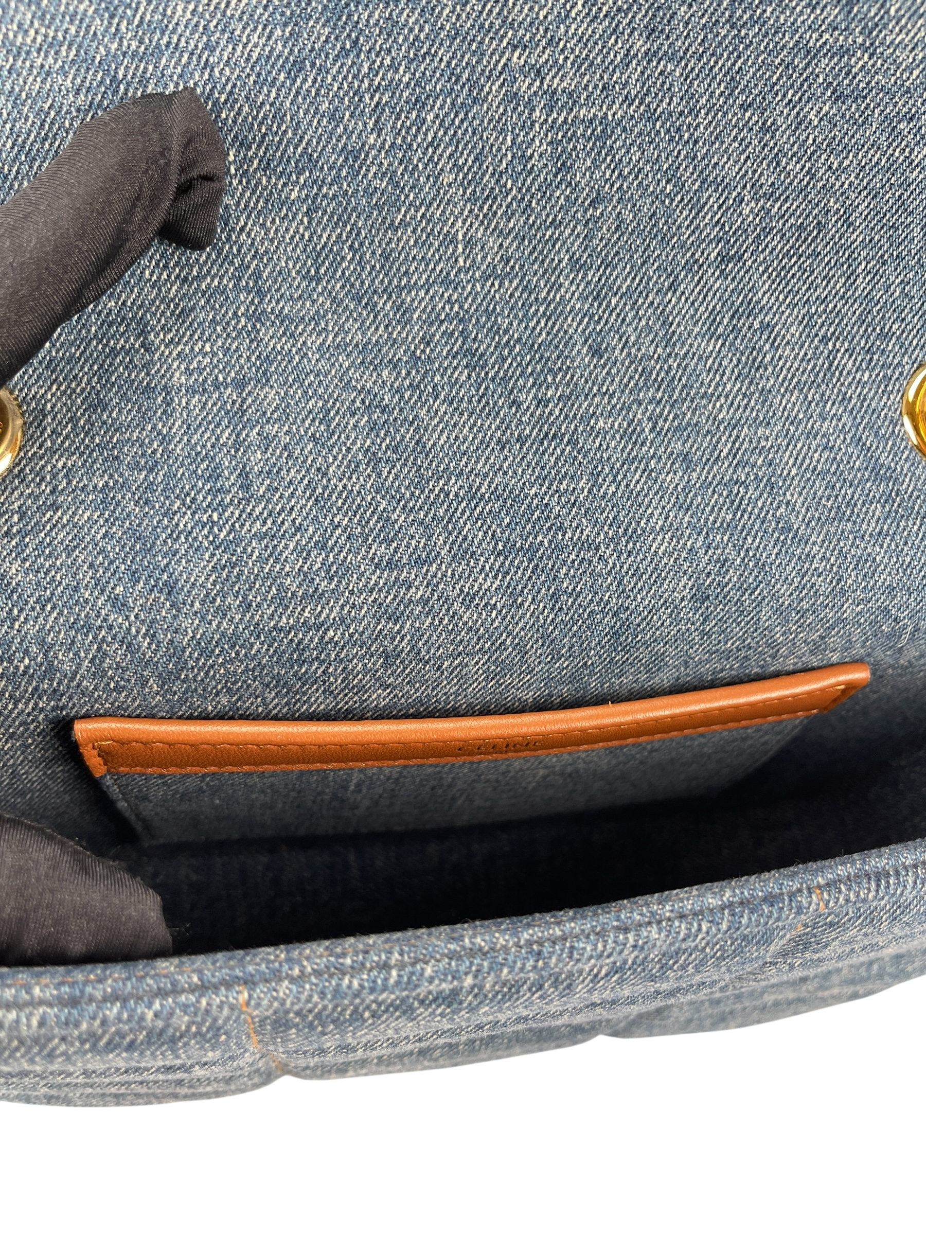 CELINE - Denim Matelasse Logo Shoulder Bag Gold Hardware