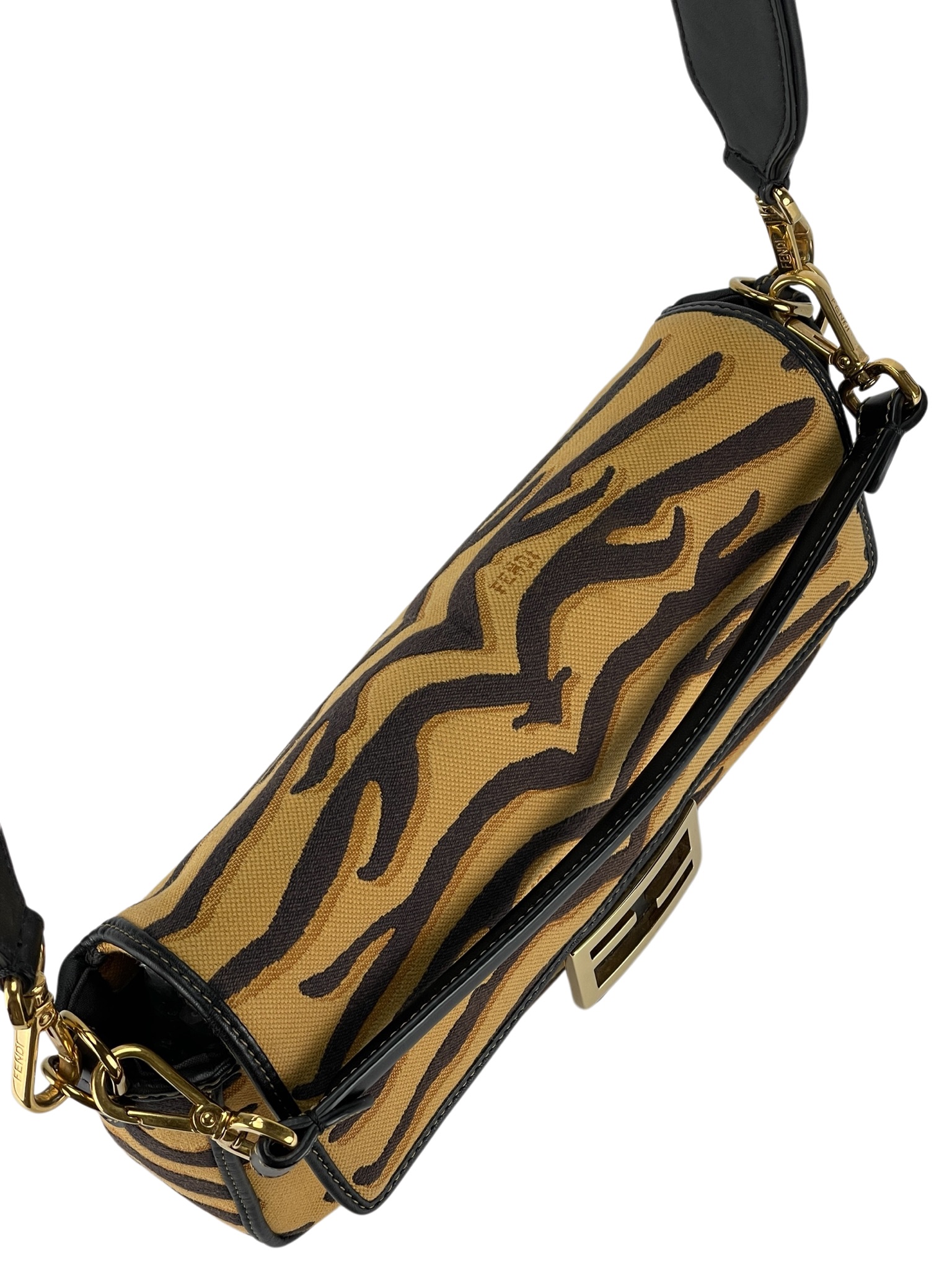 FENDI - Canvas Chinese New Year Tiger Embroidered Baguette Black Dark Yellow