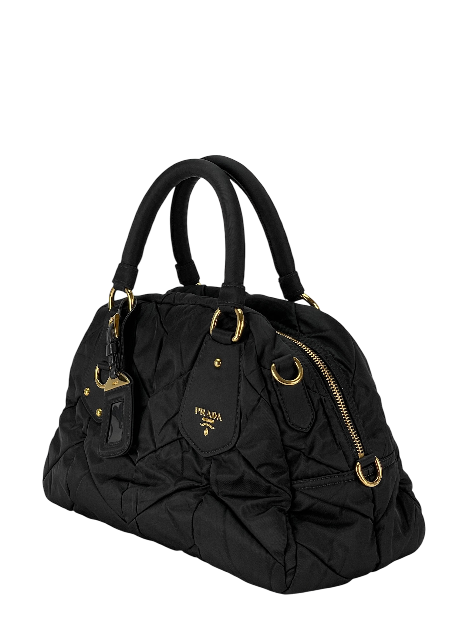 PRADA - Black Tessuto Nylon Quiltin Bauletto Bag