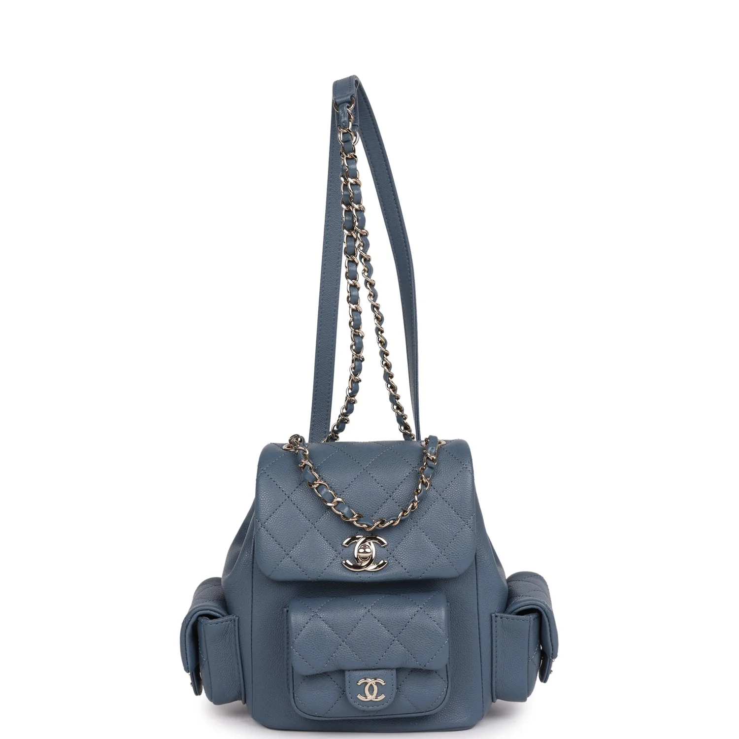 Chanel Mini Duma Backpack Blue Caviar Light Gold Hardware