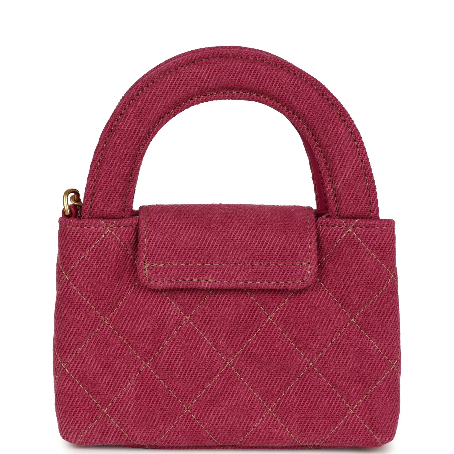 Chanel Nano Kelly Shopper Fuchsia Washed Denim Brushed Gold Hardware