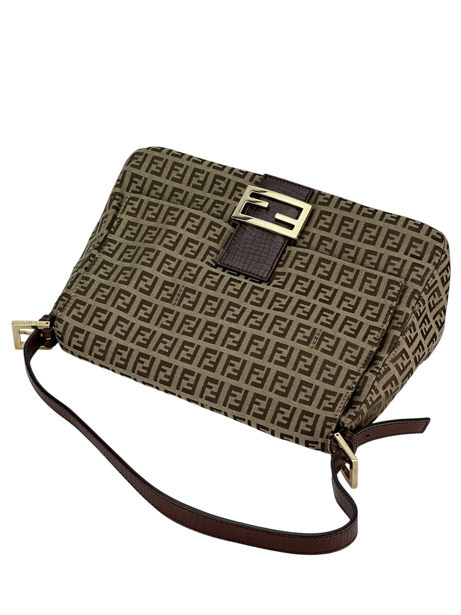 FENDI - Beige Zucca Mamma Baguette Handbag Gold Hardware