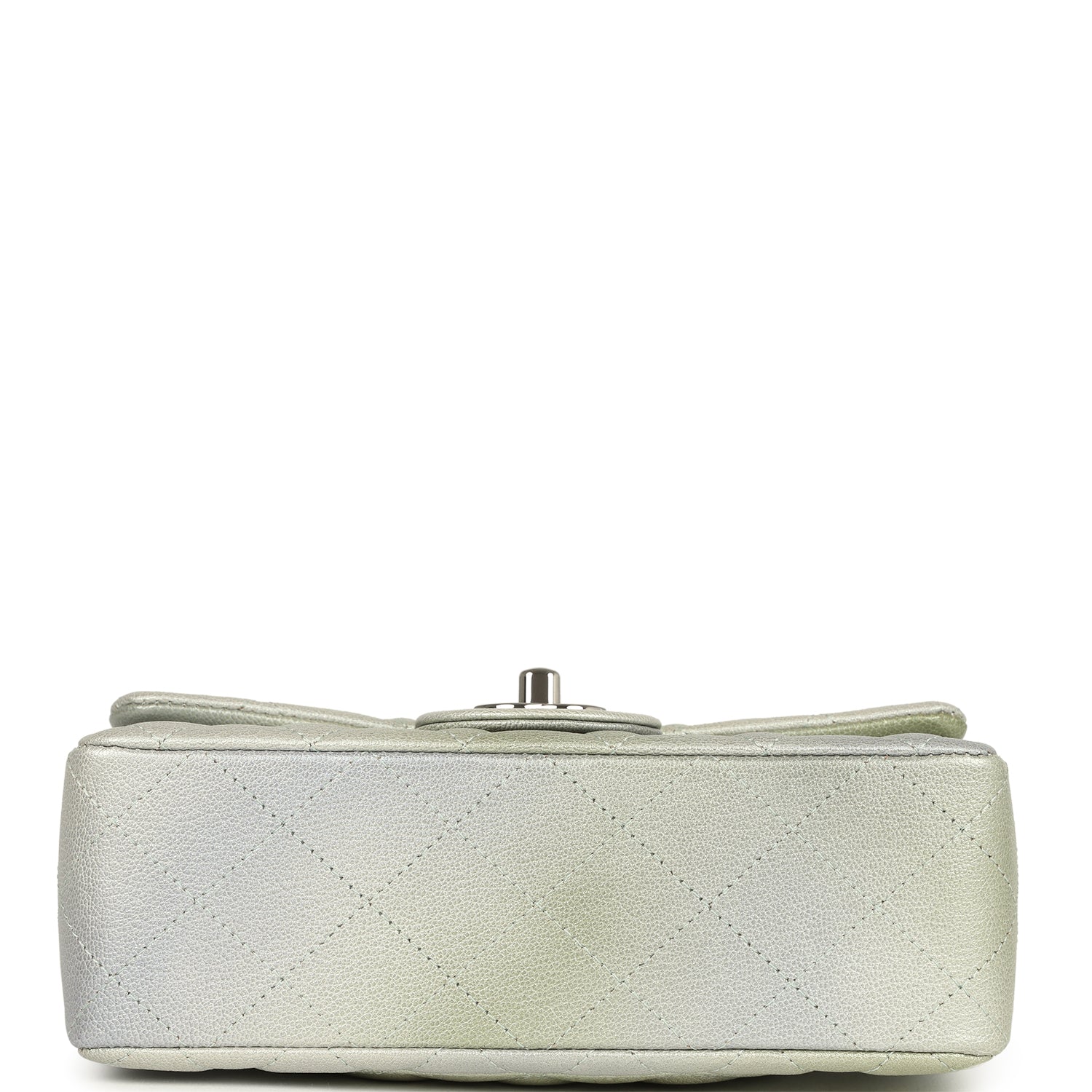 Chanel Mini Classic Rectangular Flap Bag Grey and Green Ombre Iridescent Goatskin Silver Hardware