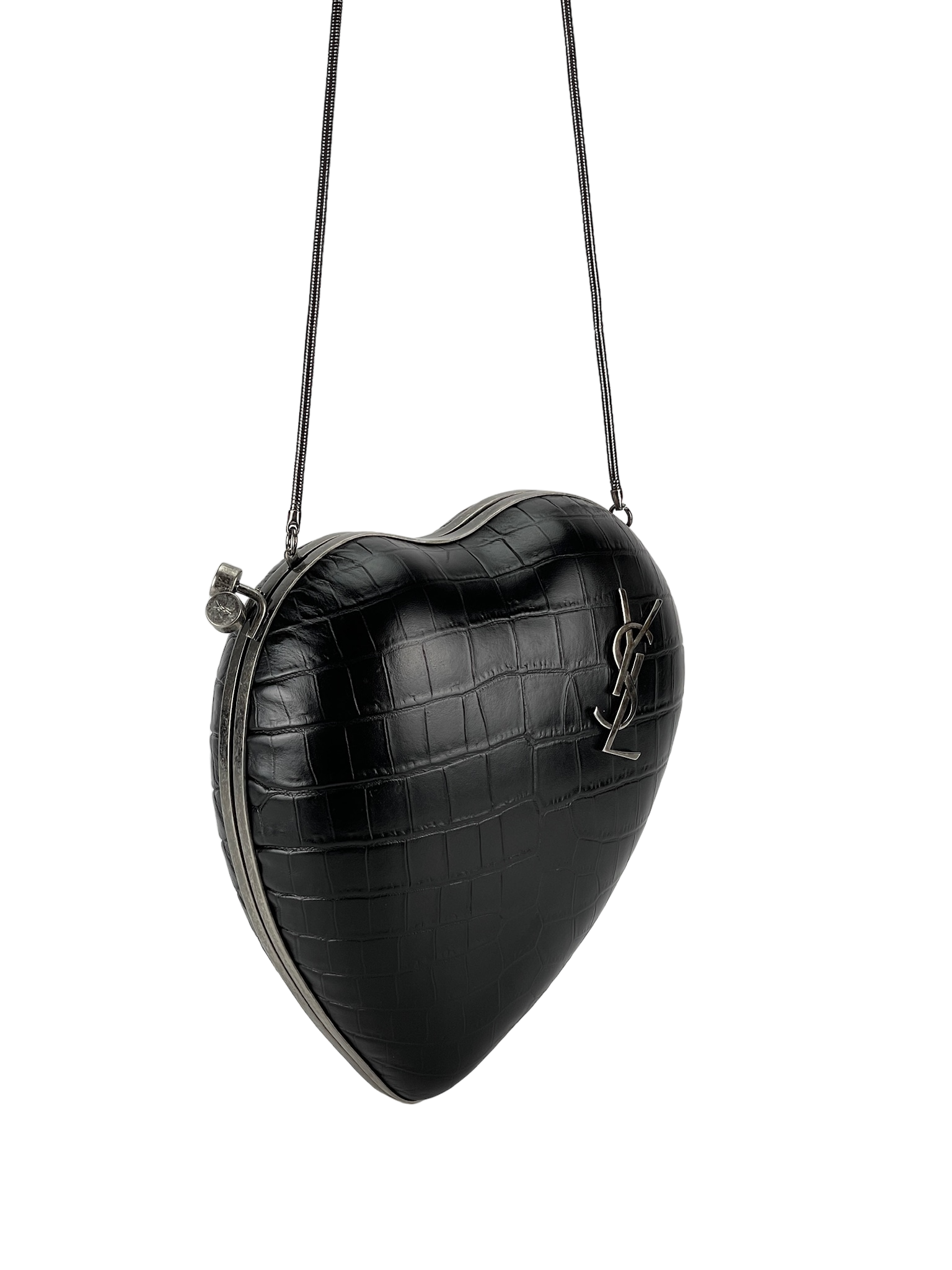 SAINT LAURENT - Crocodile Embossed Clutch Love Box Bag