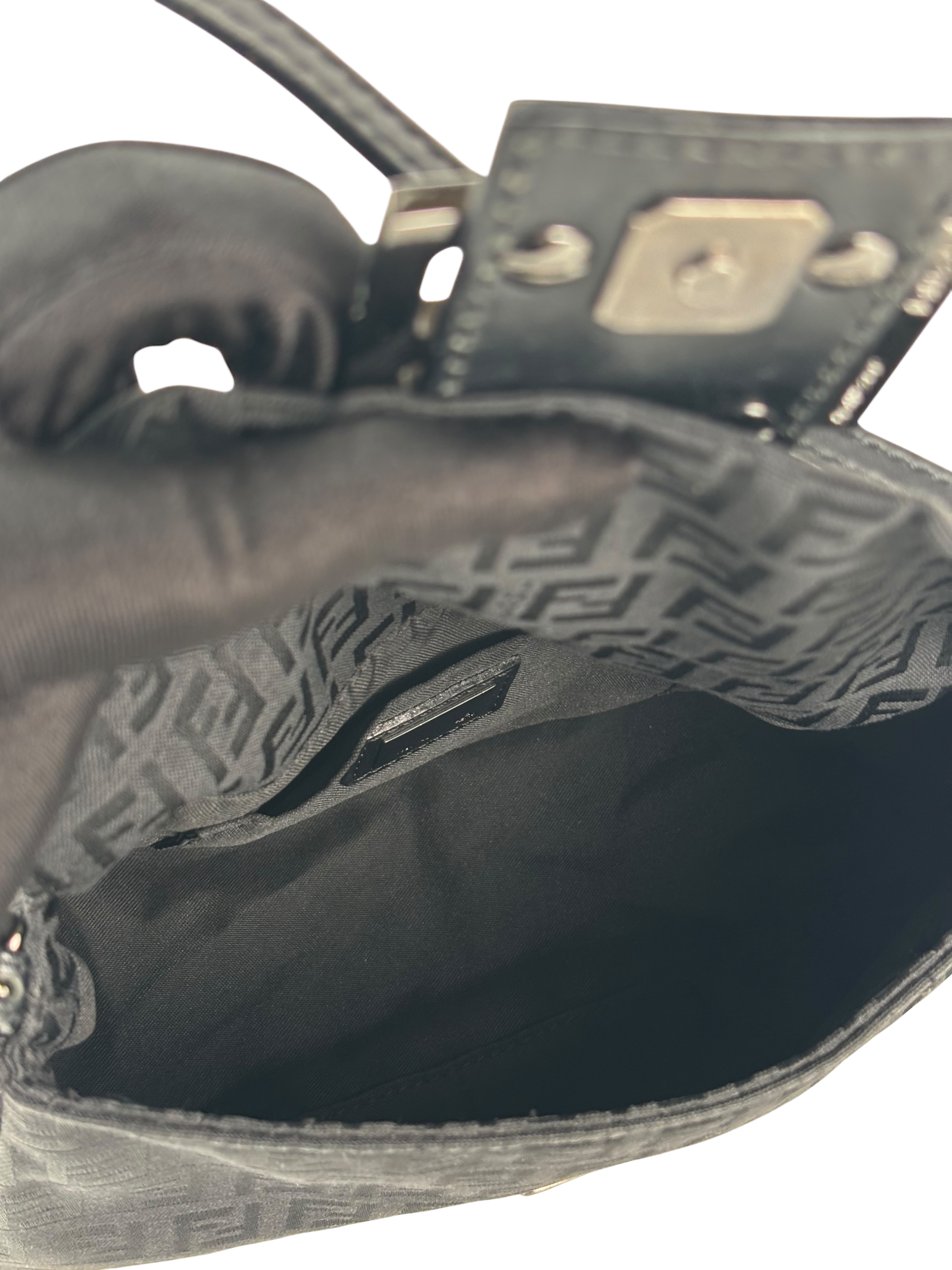 FENDI - Black Canvas Mamma Baguette Handbag Silver Hardware